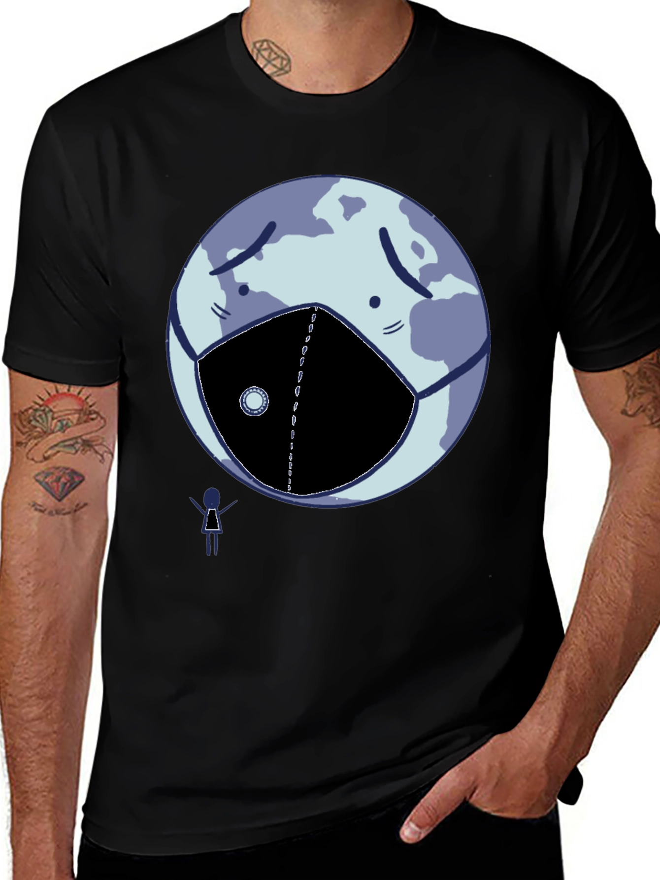 Variant 4 of Earth Wearing Mask Graphic Tee - Black Cotton