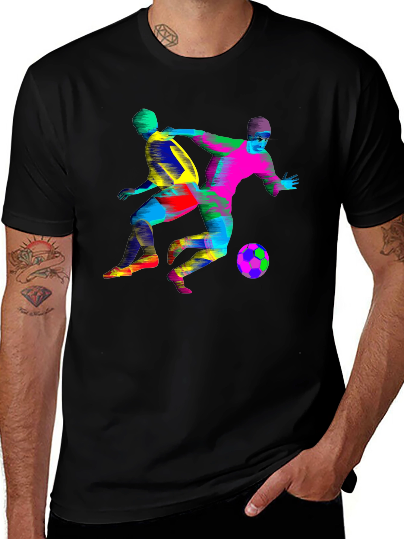 Variant 27 of Colorful Soccer Players Graphic Black T-Shirt
