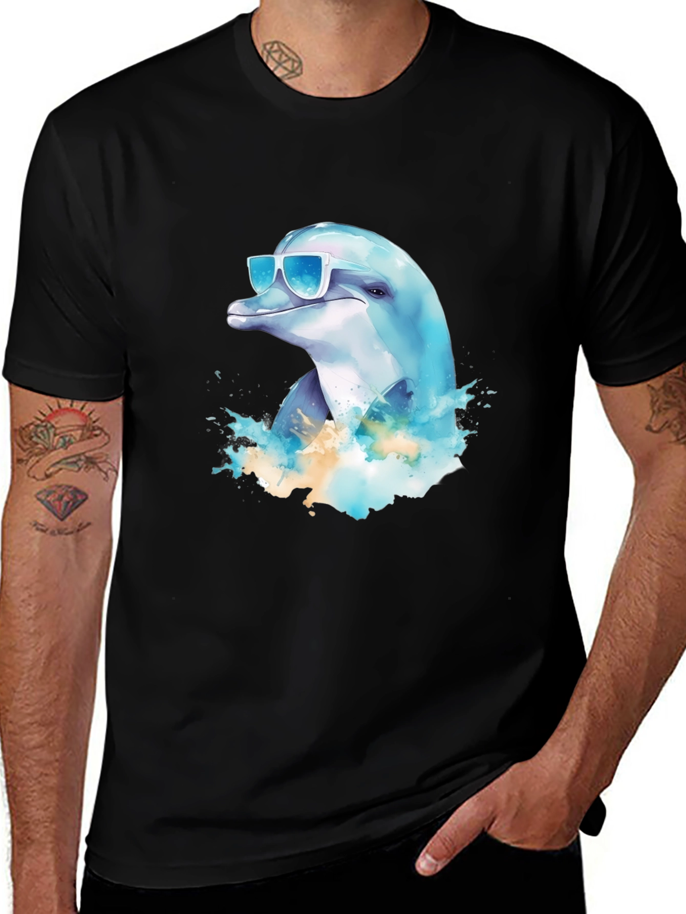 Variant 17 of Cool Dolphin Tee - Black Graphic T-Shirt