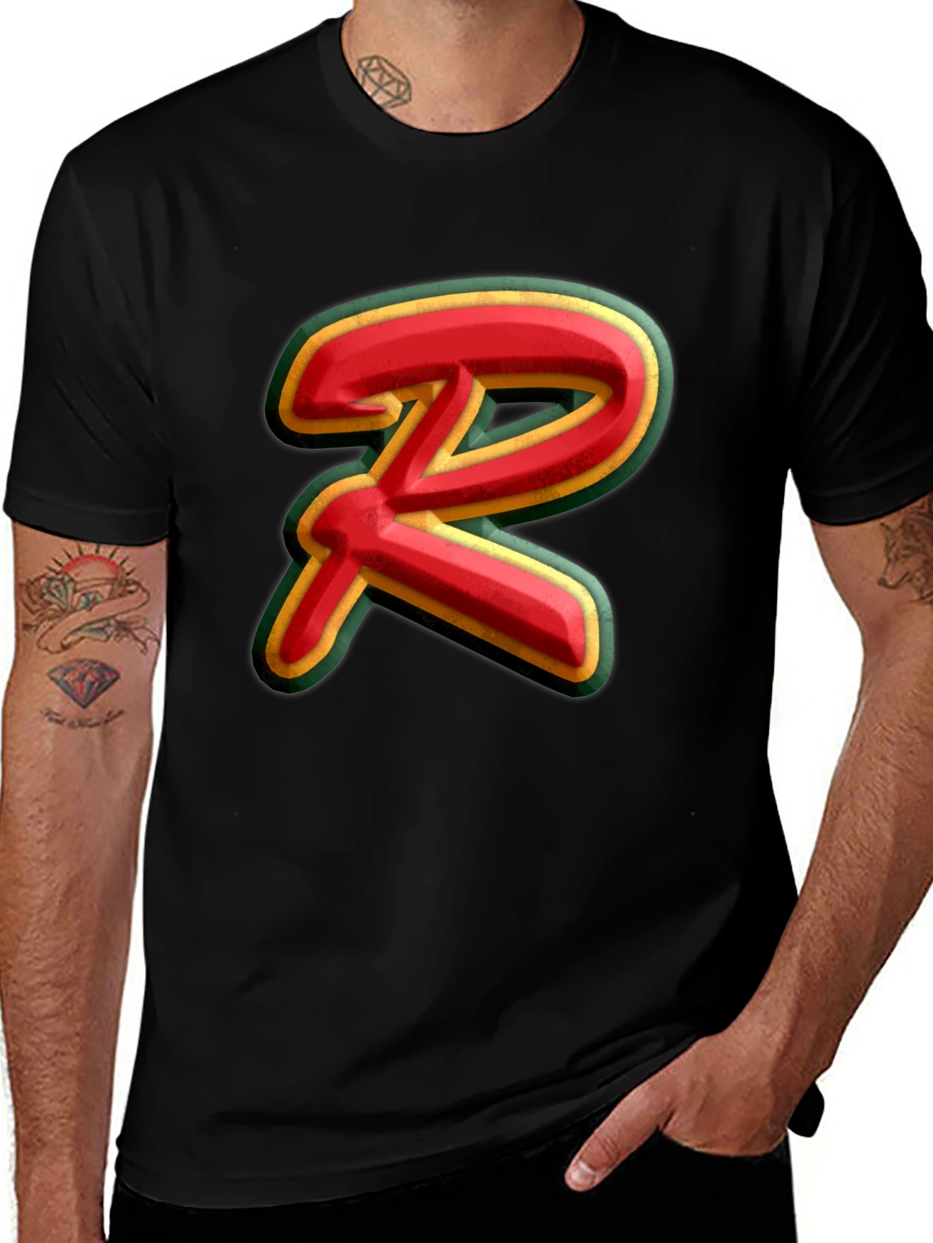 Red "R" Graphic Black T-Shirt