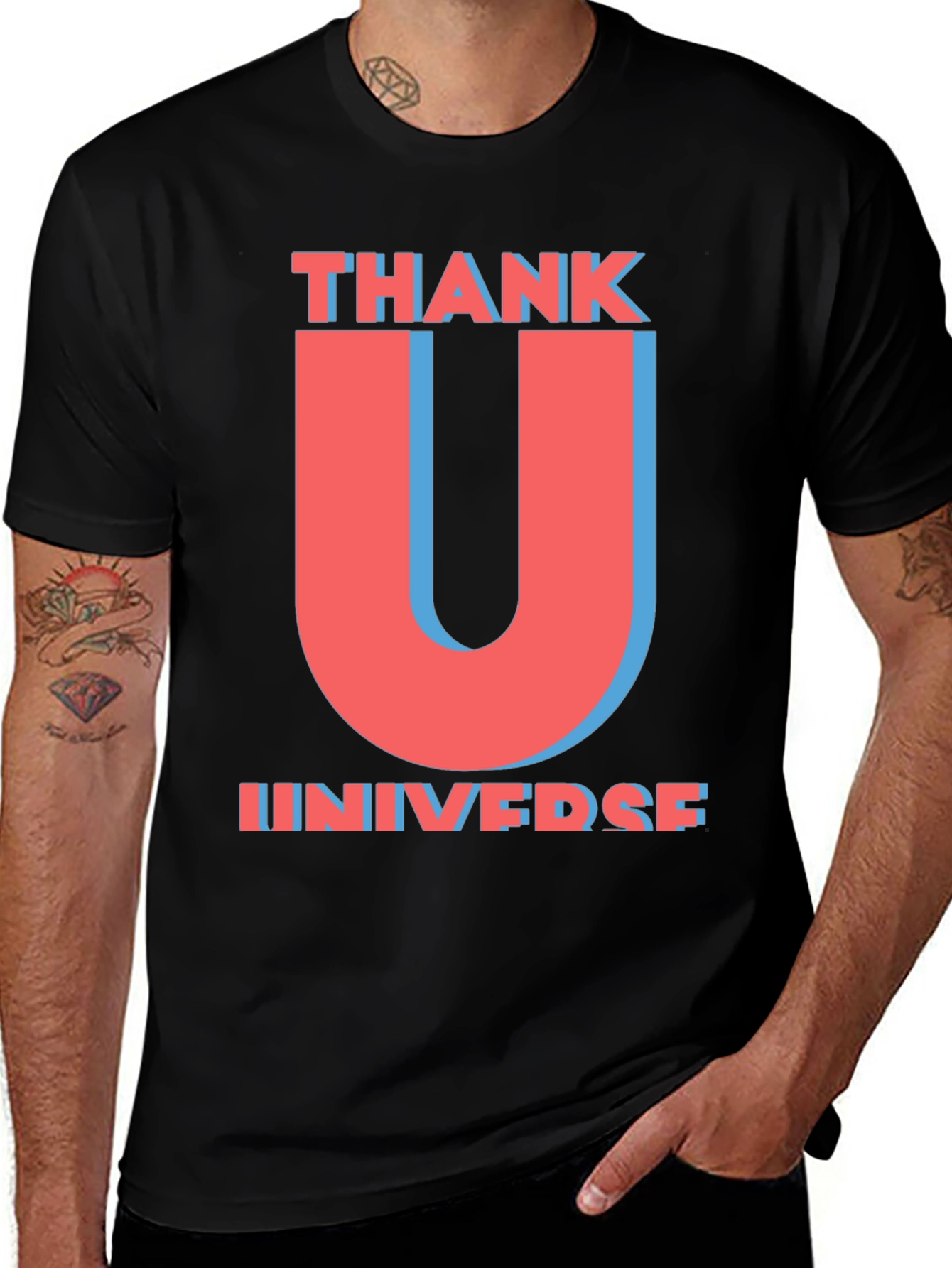 Variant 12 of Thank U Universe Graphic T-Shirt - Trendy Black Tee