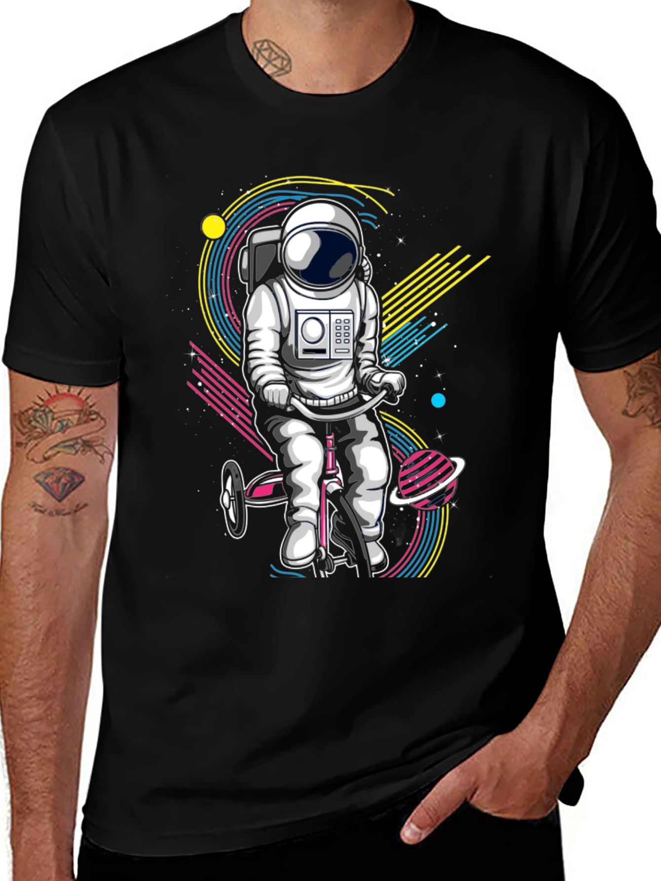 Black Astronaut on Tricycle Graphic T-Shirt main image