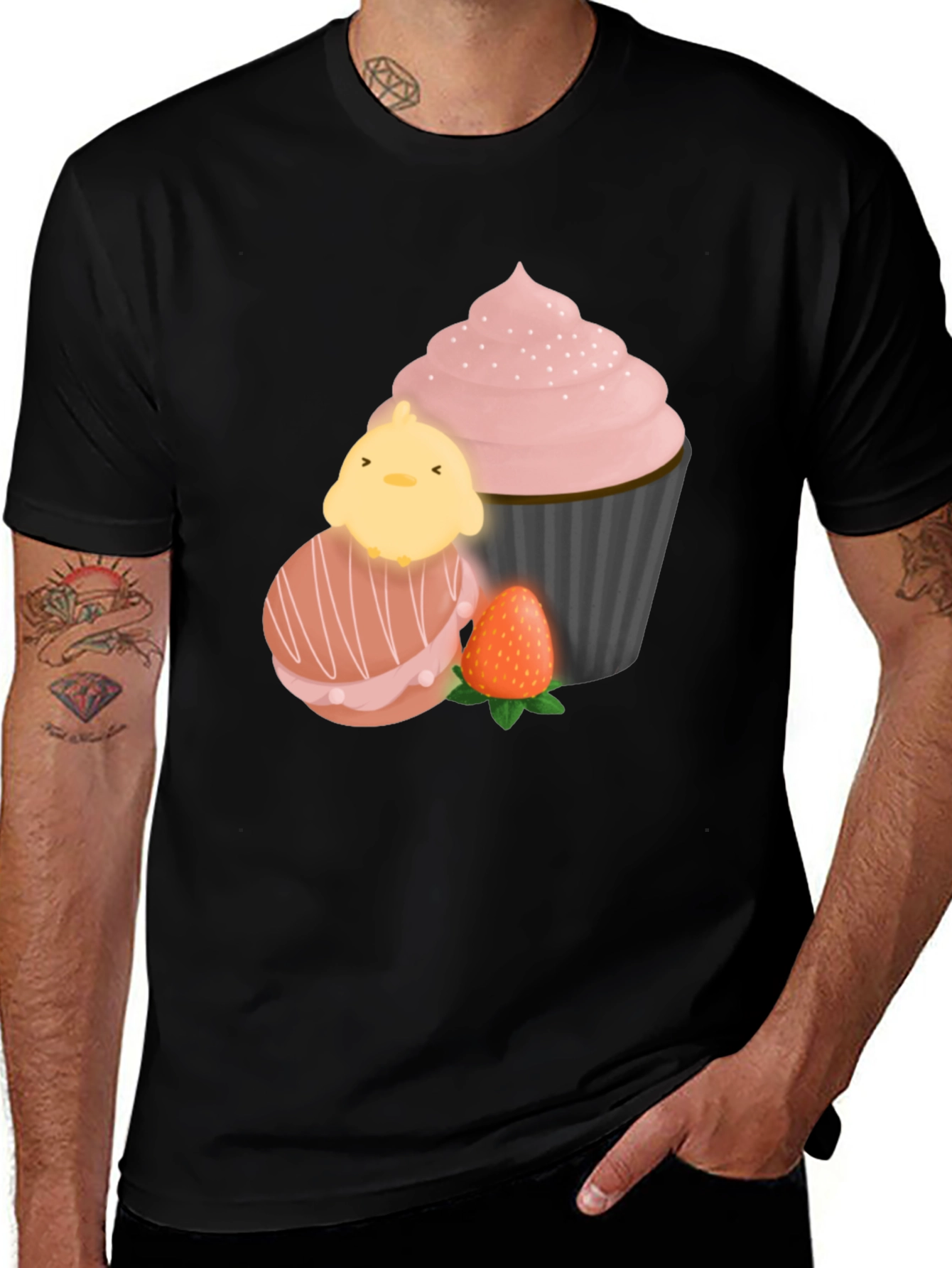 Variant 16 of Sweet Treat T-Shirt: Chick, Macaron, Cupcake Design