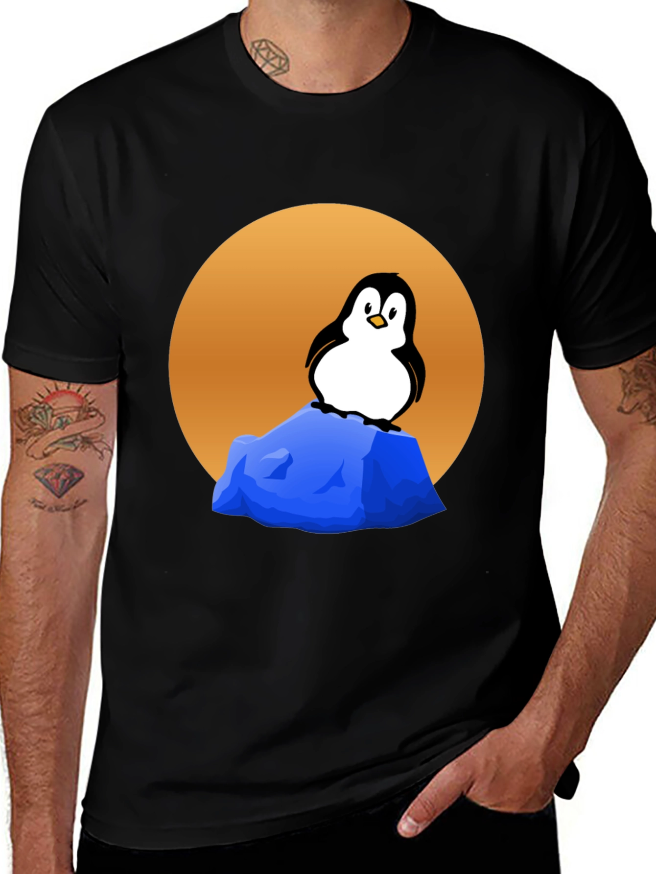 Variant 27 of Penguin on Ice Graphic Tee - Black Cotton T-Shirt