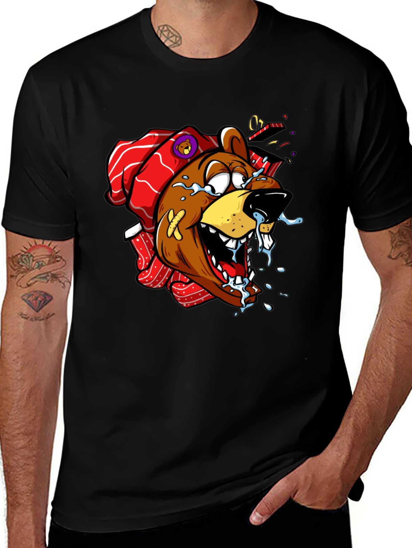 Variant 26 of Cartoon Bear Graphic Black T-Shirt