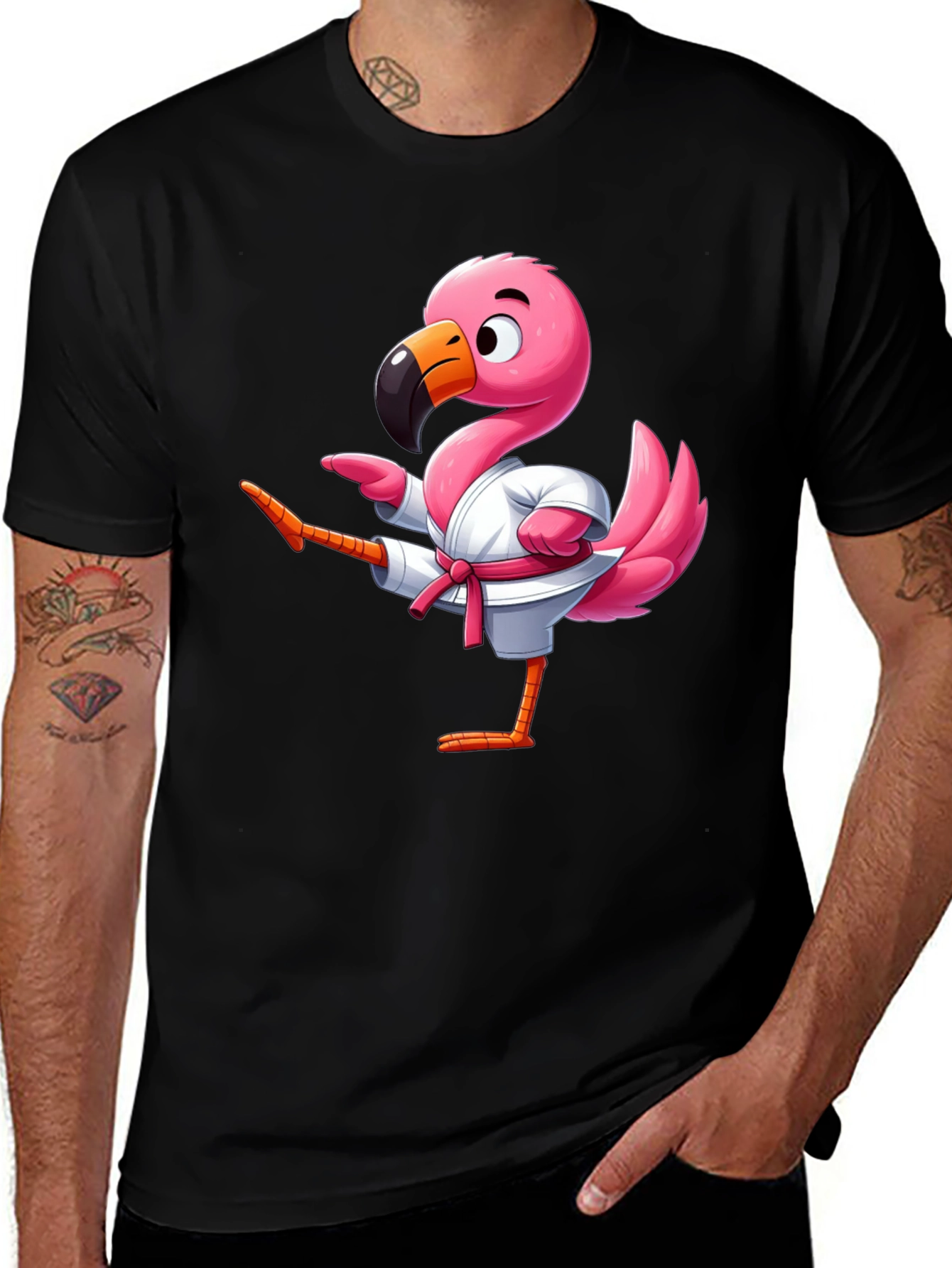 Variant 23 of Karate Flamingo Black T-Shirt