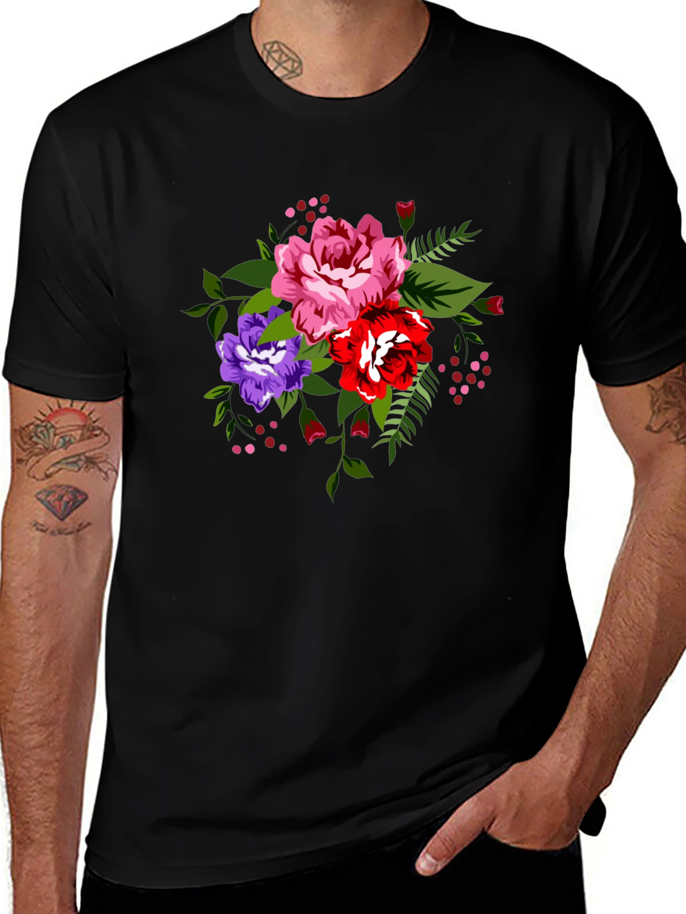 Variant 4 of Floral Graphic Print Black T-Shirt