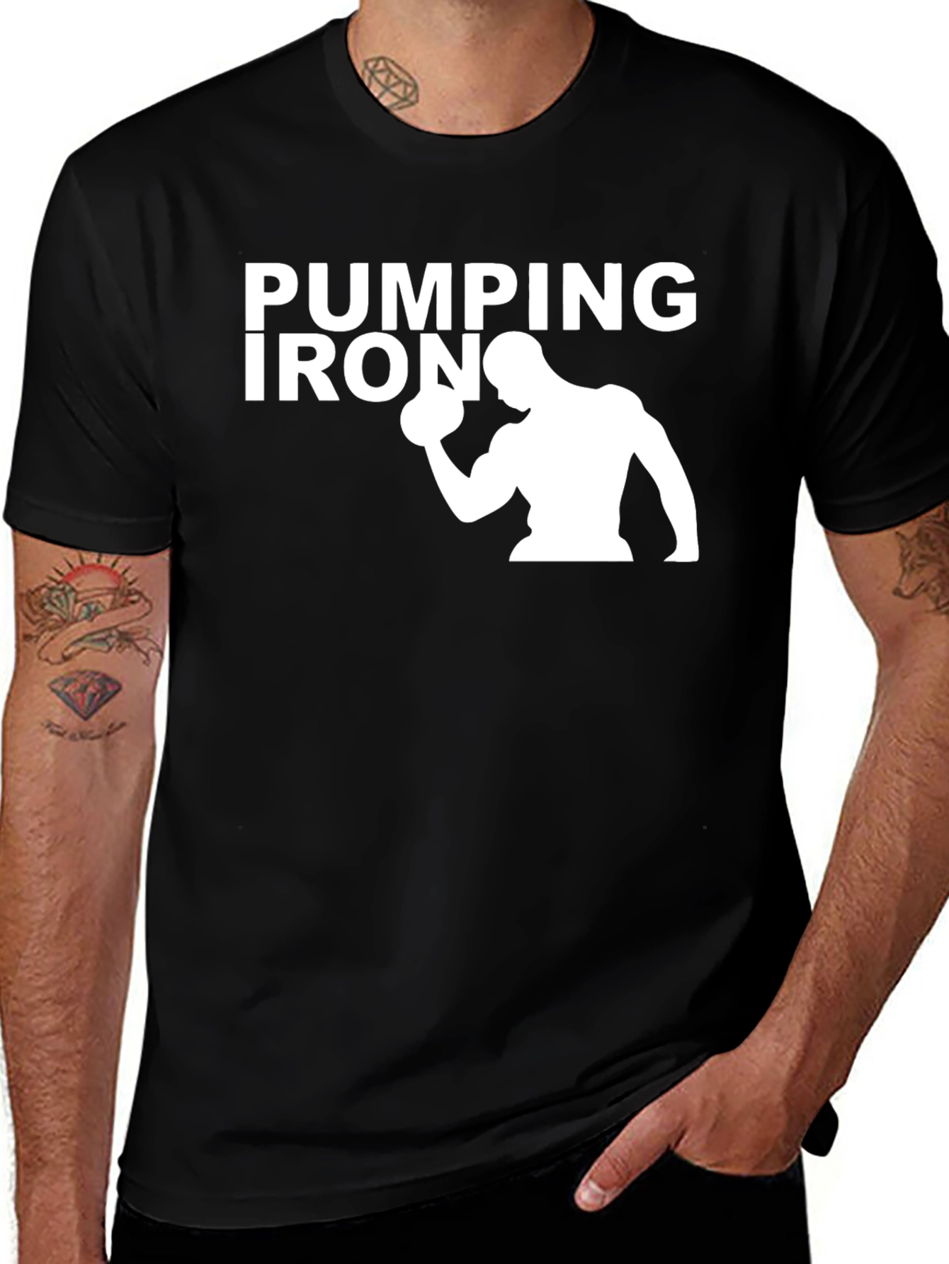Pumping Iron Graphic Tee - Black Cotton Gym Shirt