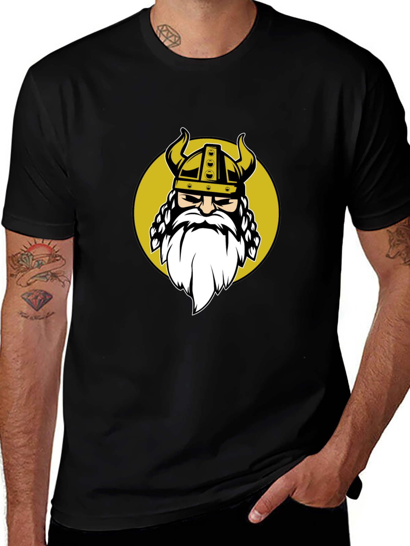 Variant 19 of Viking Warrior Graphic Tee - Black Cotton Blend Shirt