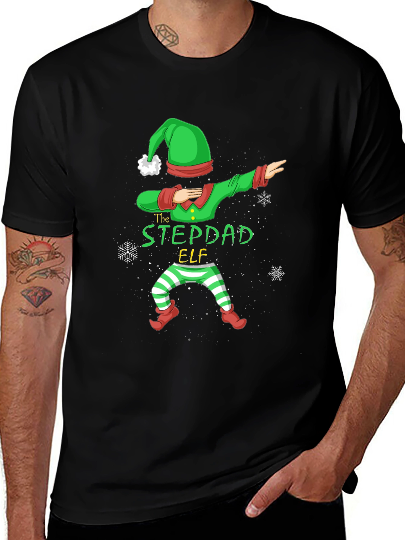 Stepdad Elf Dabbing Christmas T-Shirt