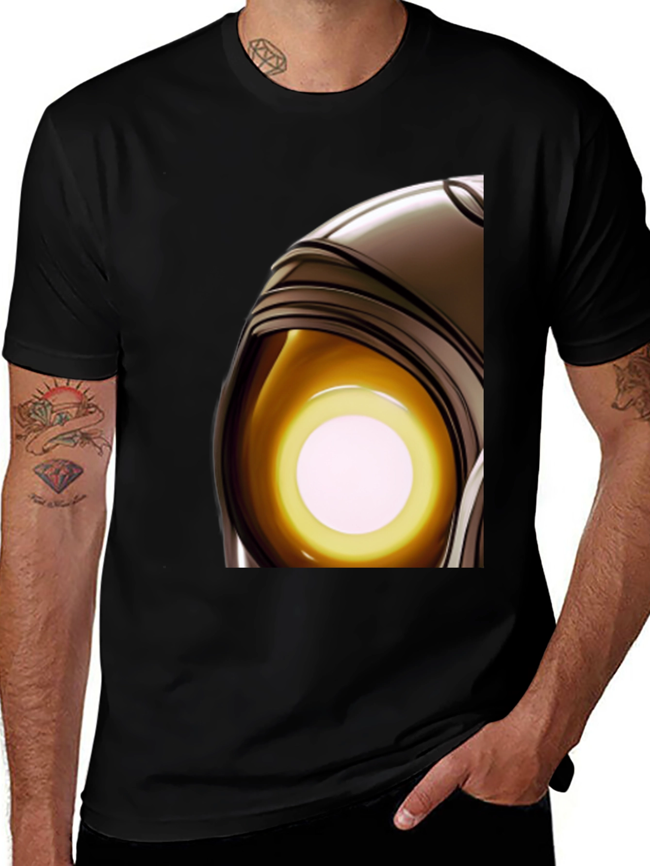 Abstract Robot Eye Graphic Black T-Shirt