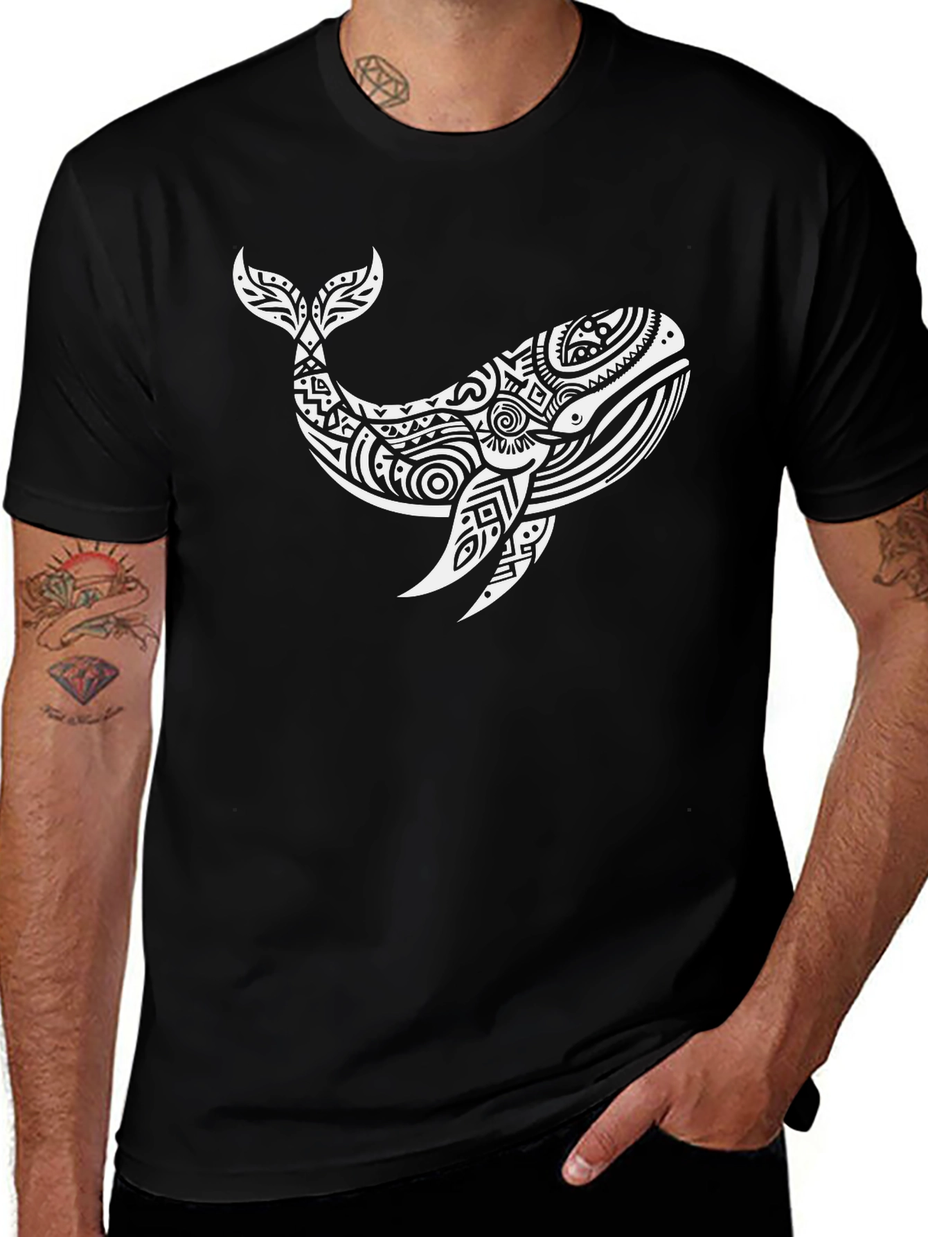 Variant 19 of Whale Graphic Tee - Black Cotton T-Shirt
