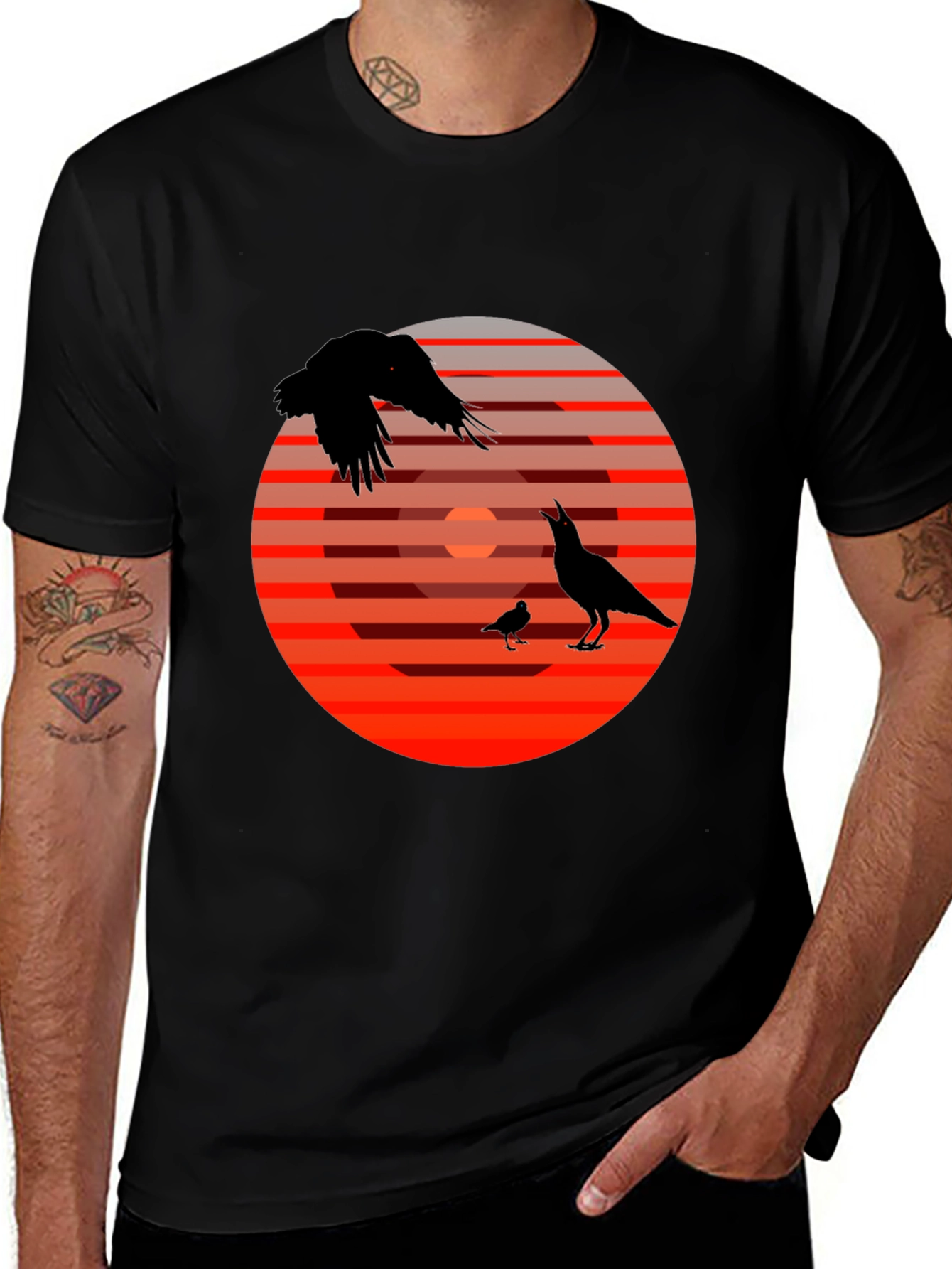 Variant 16 of Raven Sunset Graphic Tee - Black Cotton Shirt