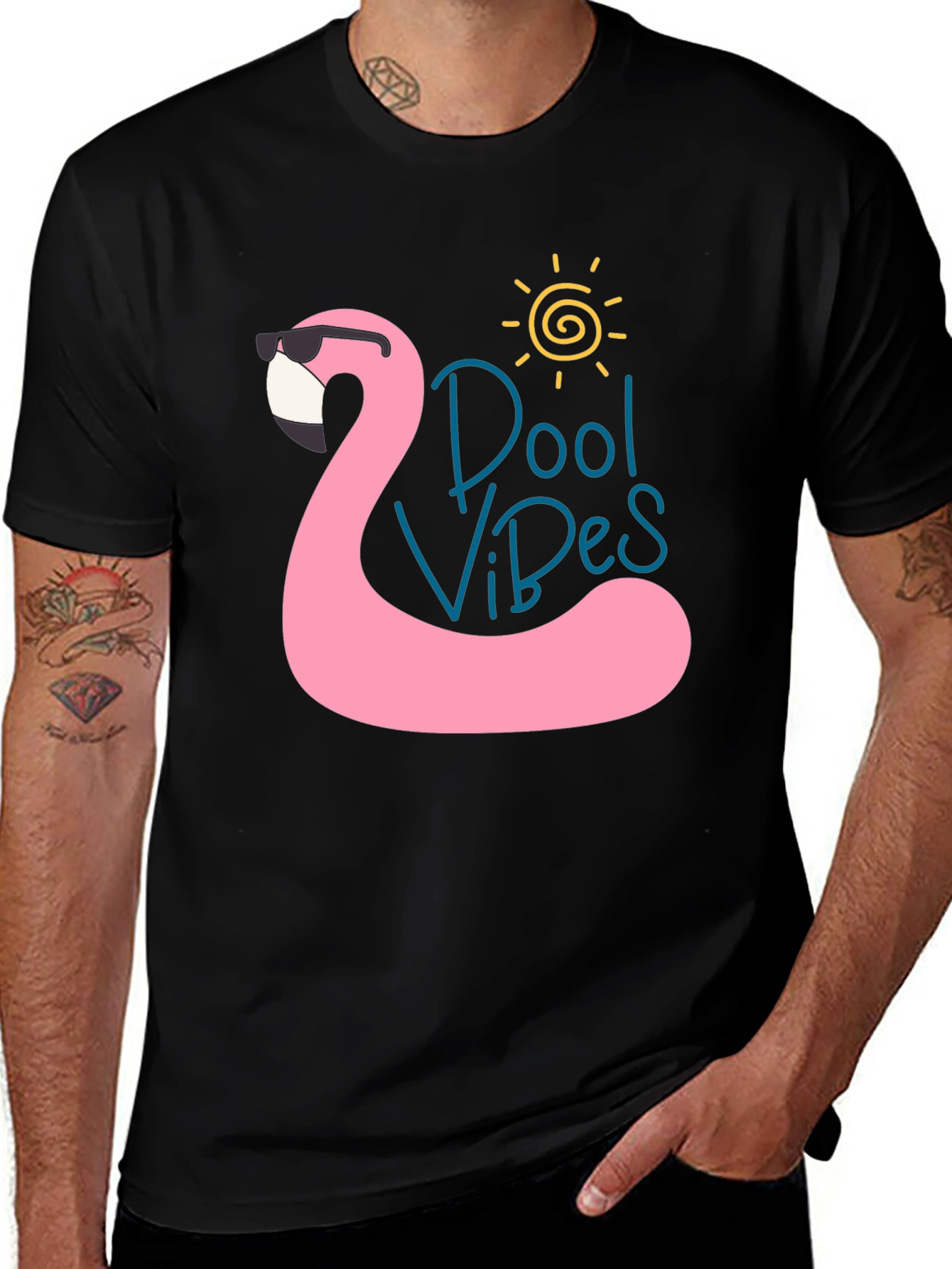 Variant 16 of Cool Vibes Flamingo Black T-Shirt