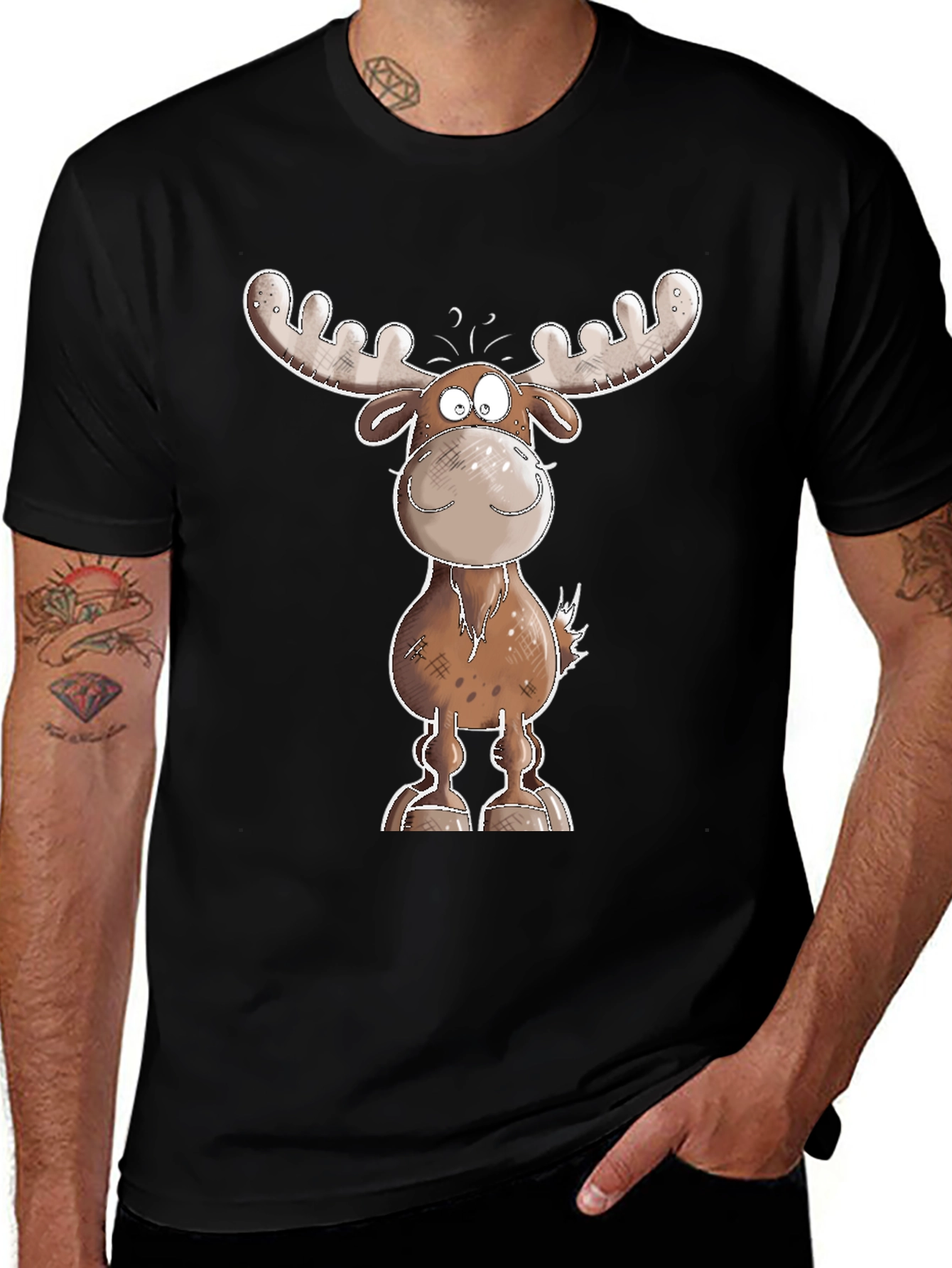 Variant 18 of Cartoon Moose Graphic Tee - Black T-Shirt