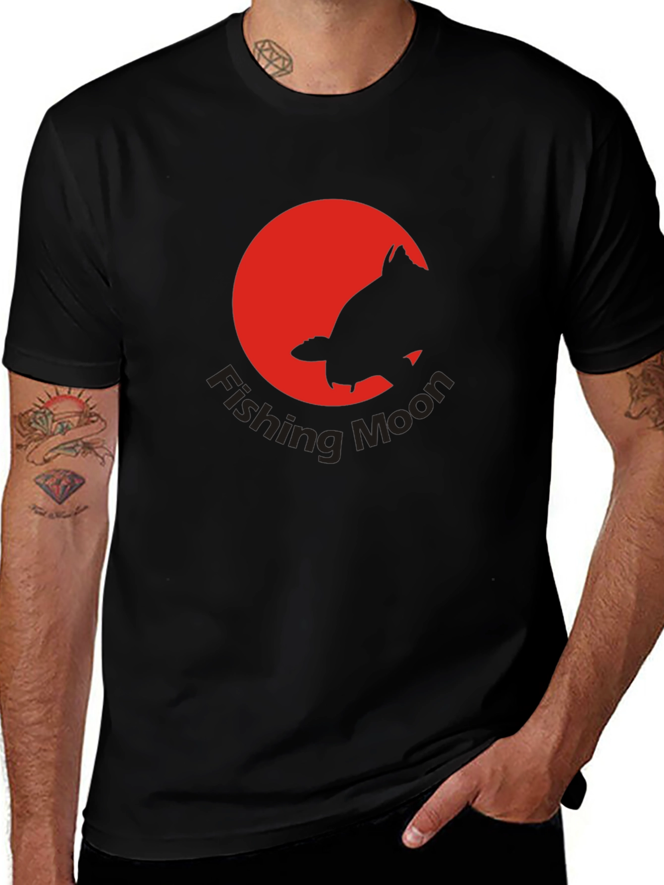 Variant 14 of Fishing Moon Graphic T-Shirt - Black