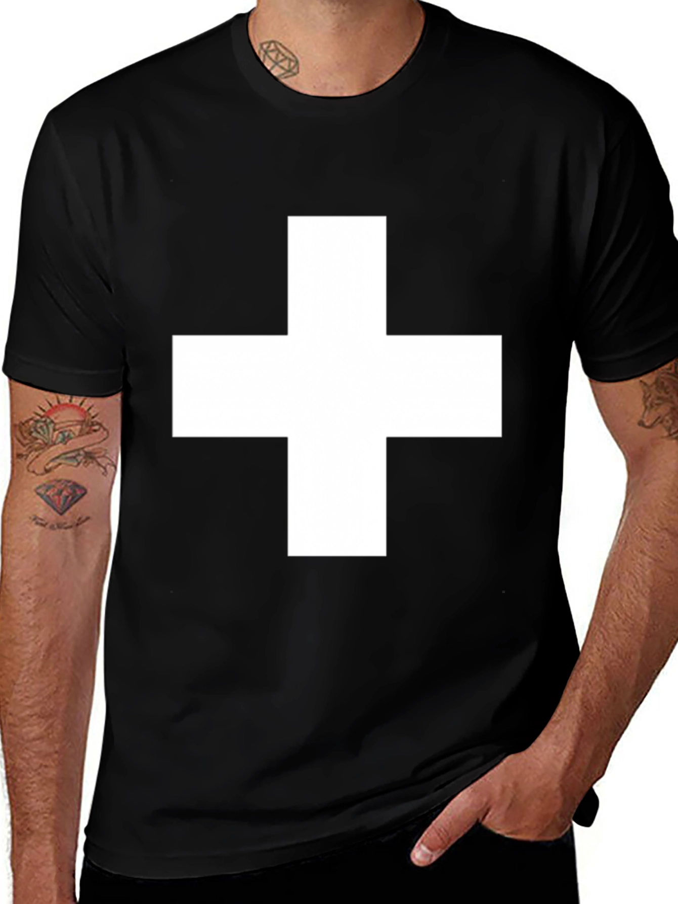Variant 13 of Black T-Shirt with White Cross Graphic