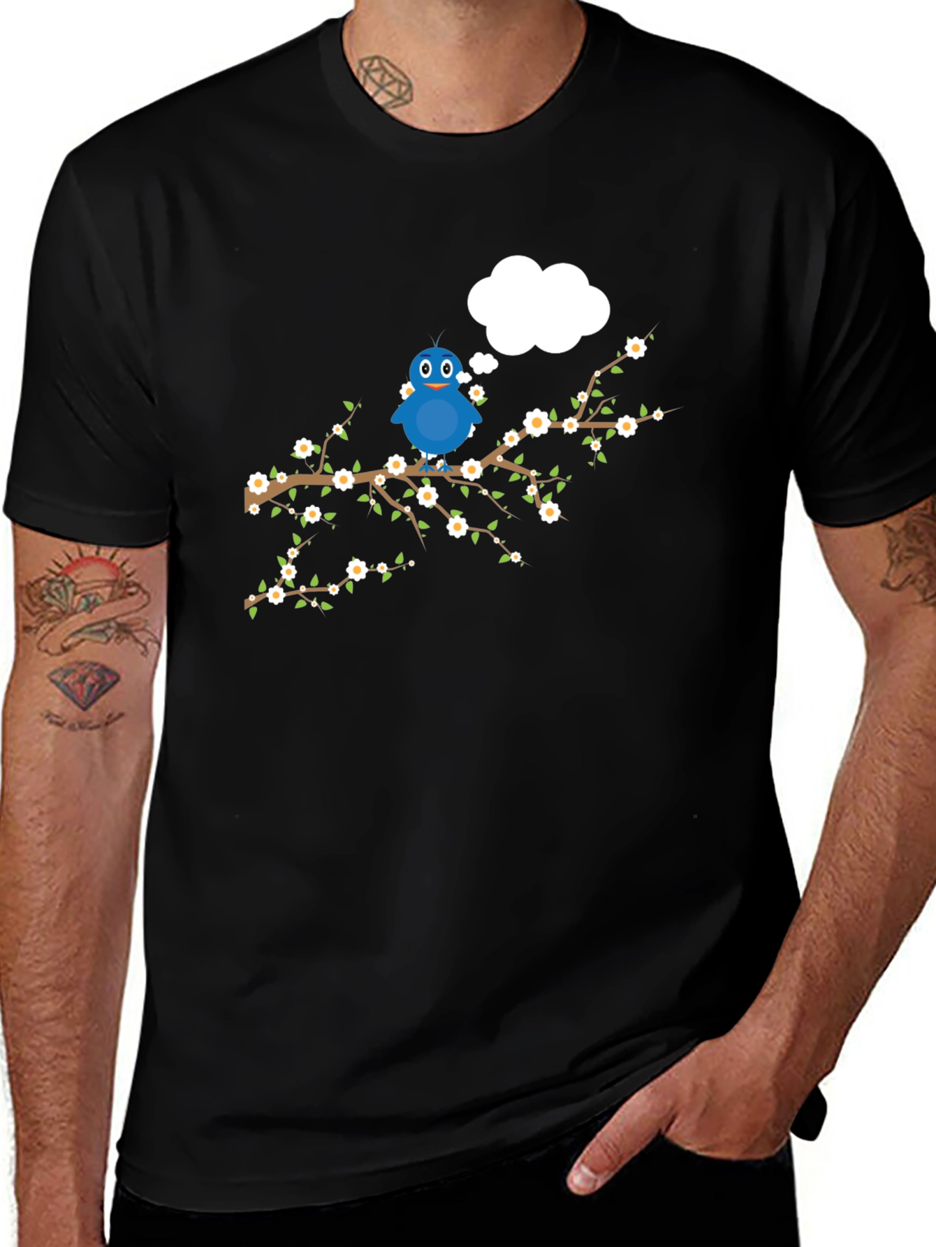 Variant 5 of Blue Bird on Branch Graphic Tee - Black