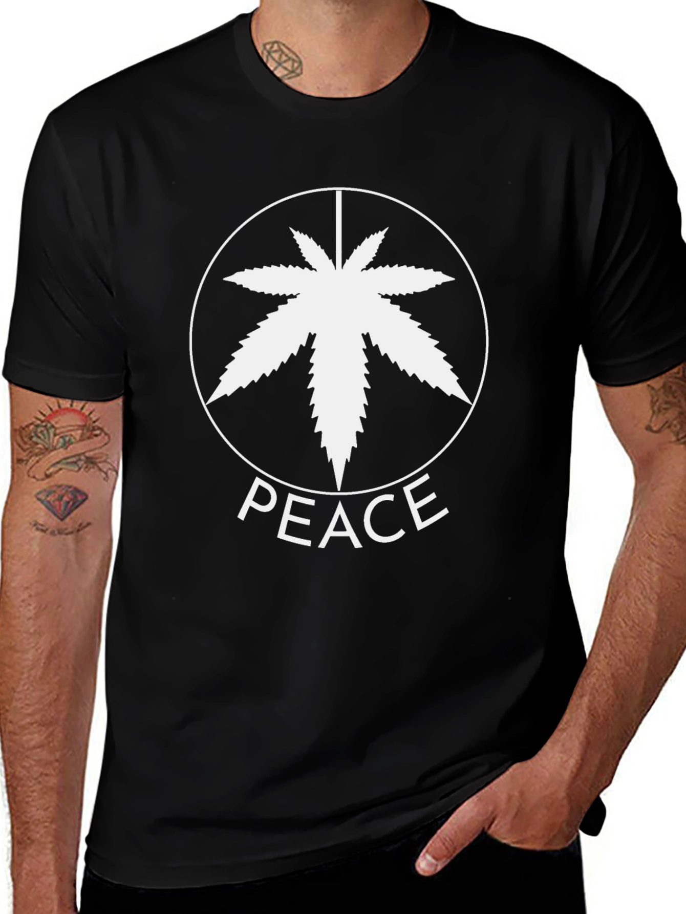 Variant 26 of Peace Leaf Graphic T-Shirt - Black