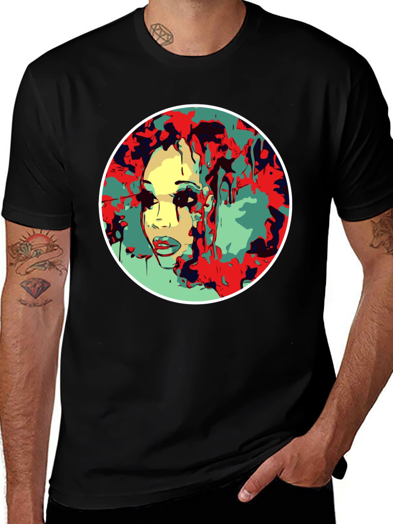Variant 25 of Abstract Face Graphic T-Shirt - Black