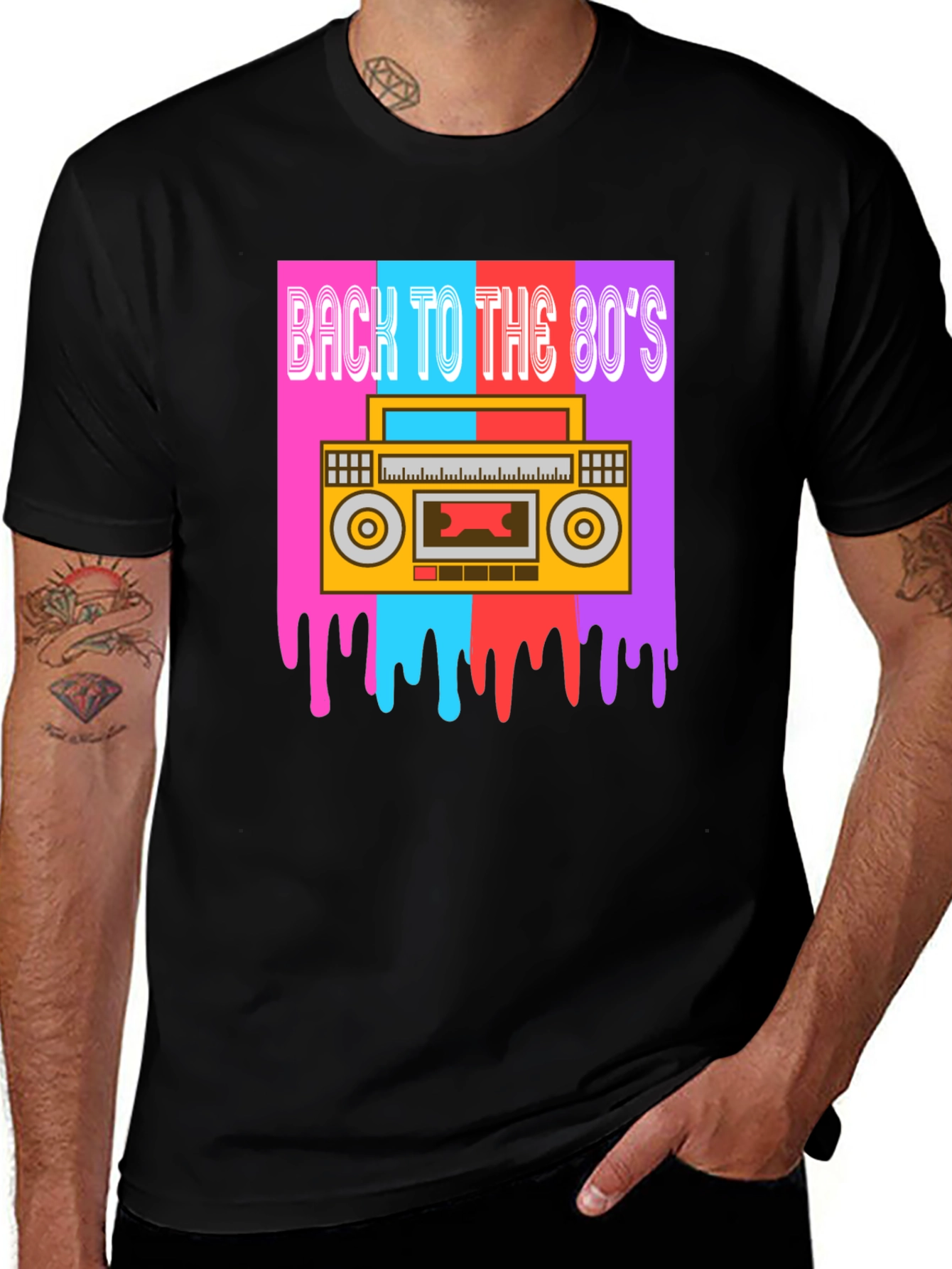Black Retro 80s Boombox Graphic Tee main image