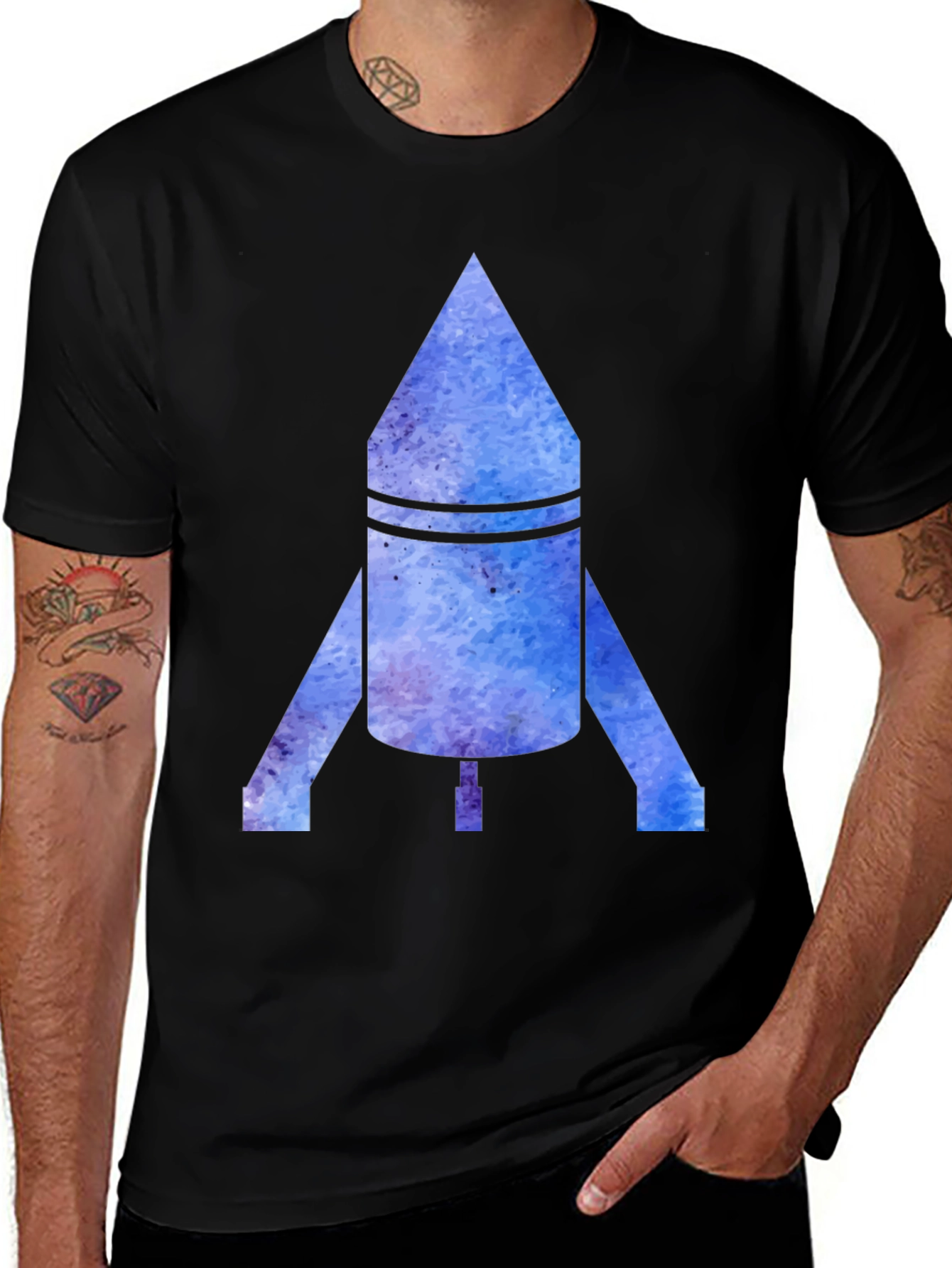 Variant 8 of Watercolor Rocket Graphic Tee - Soft Black Cotton Blend