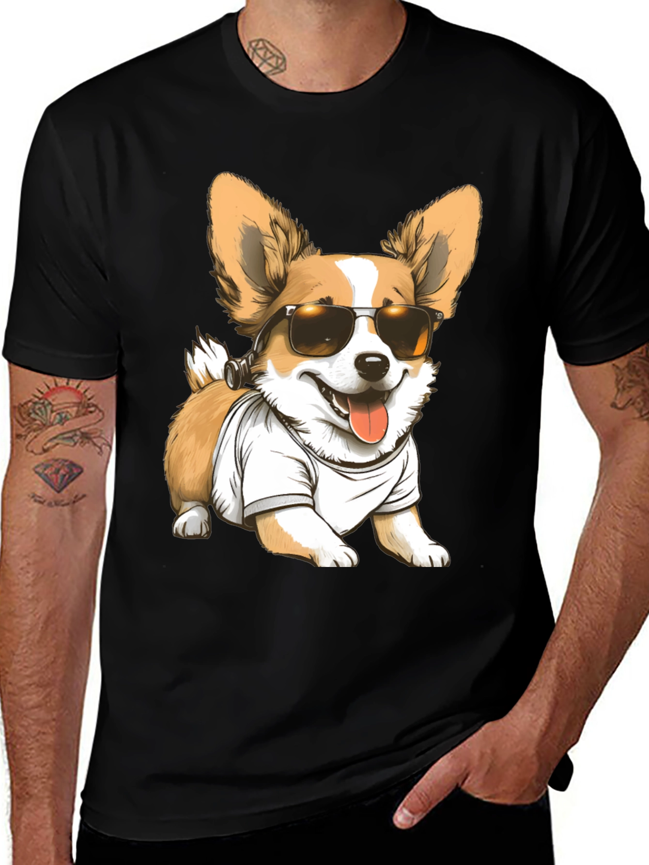 Cool Corgi Graphic Tee - Men's Black T-Shirt