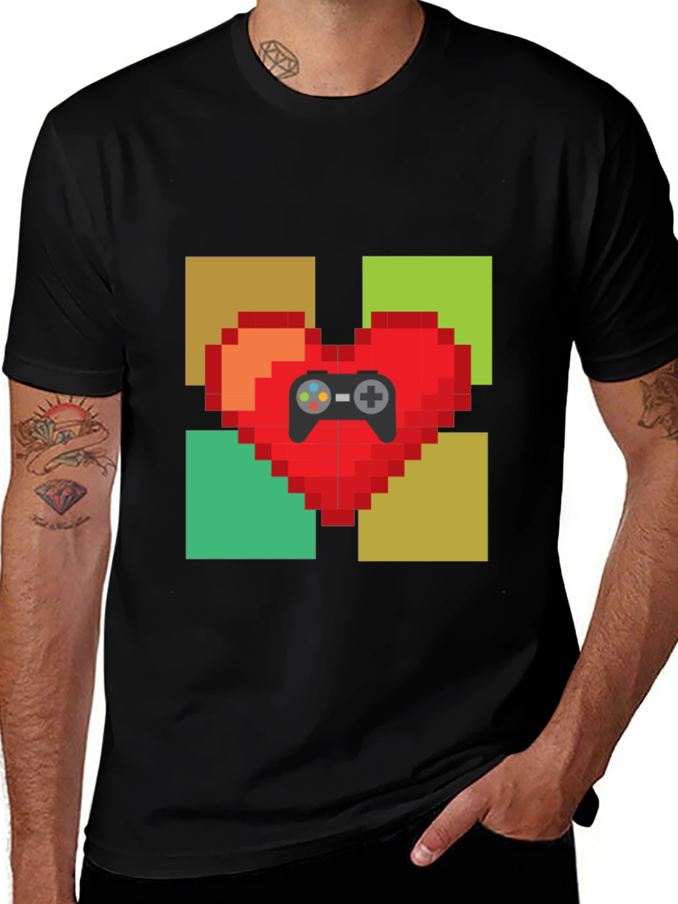 Variant 18 of Pixel Heart Gamer T-Shirt - Black