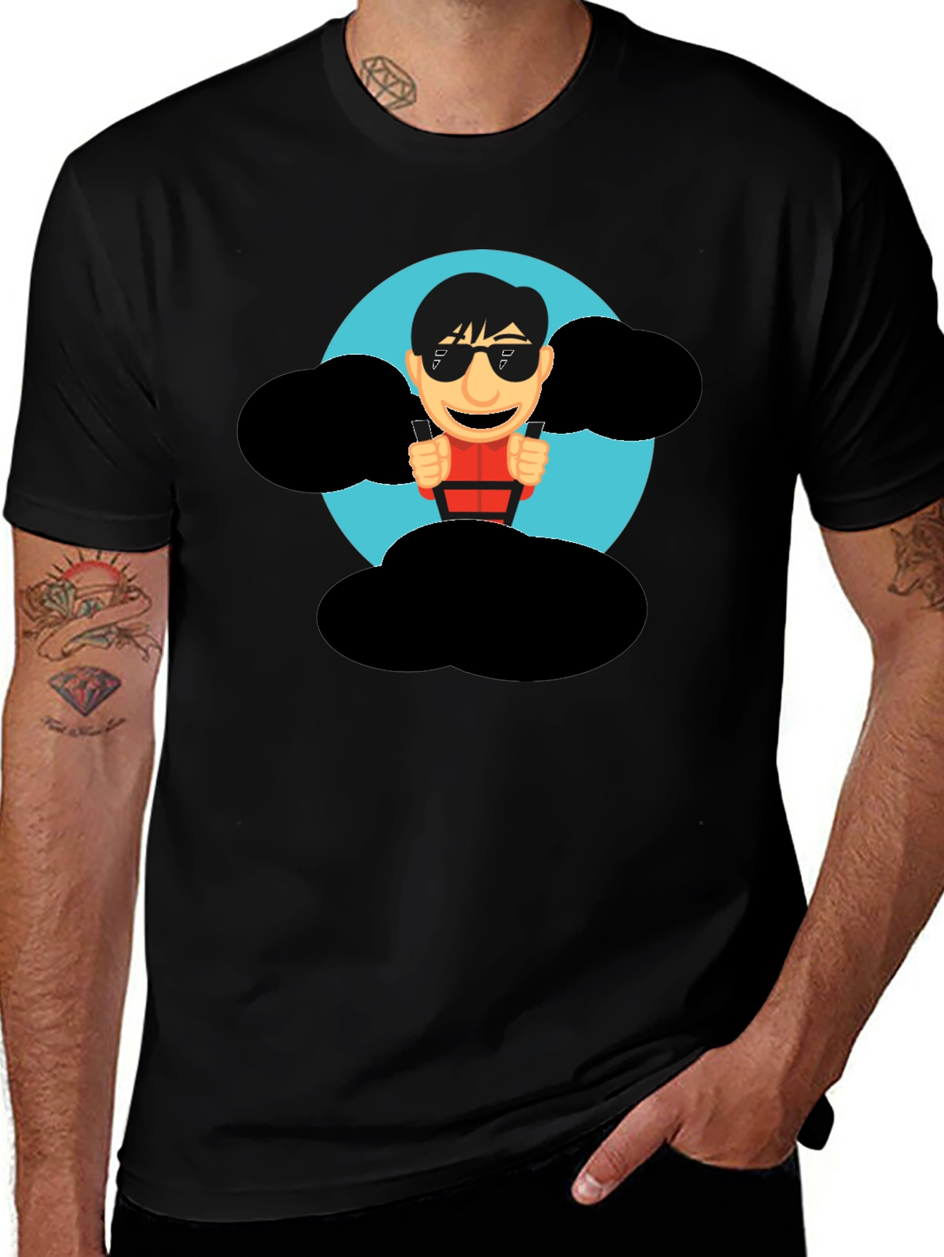 Variant 15 of Cartoon Skydiver Graphic Tee - Cool Black T-Shirt