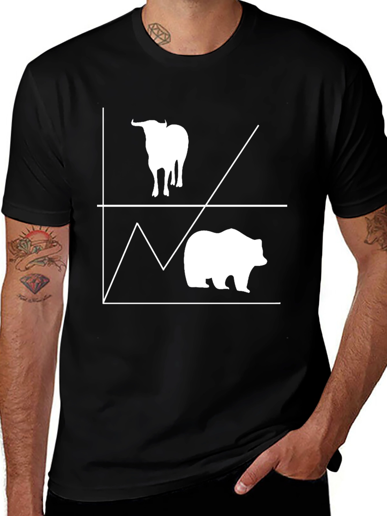 Variant 5 of Bull and Bear Stock Market Graphic Tee