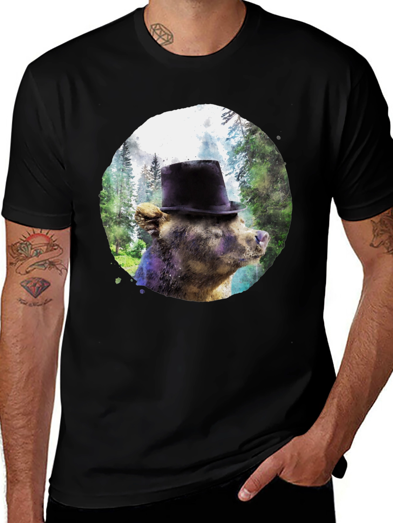 Variant 21 of Bear in Top Hat Graphic Tee - Unique Forest Design
