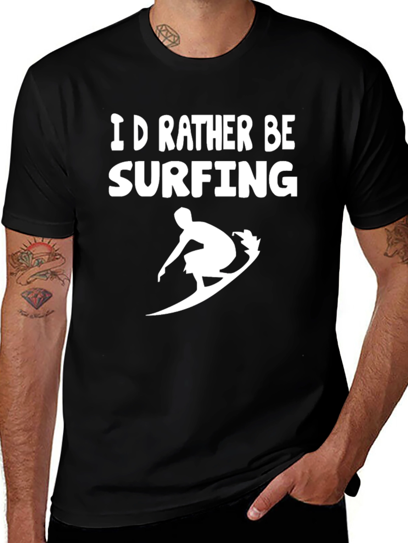 Variant 21 of I'd Rather Be Surfing Black Graphic T-Shirt