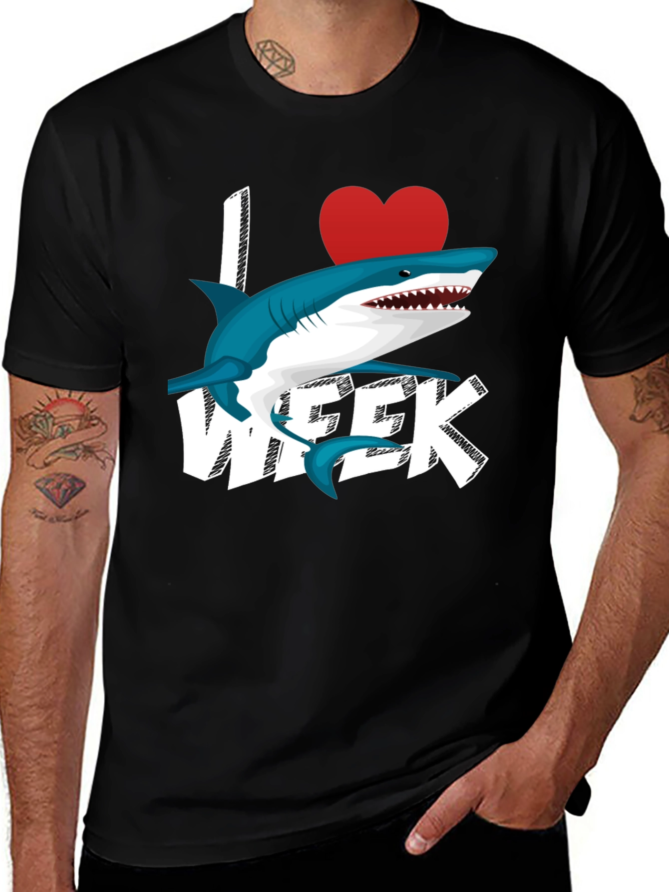 I Heart Shark Week Black Graphic T-Shirt