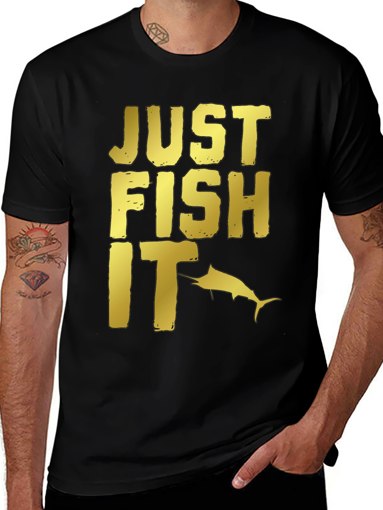 Variant 26 of Just Fish It T-Shirt - Black Cotton Fishing Tee