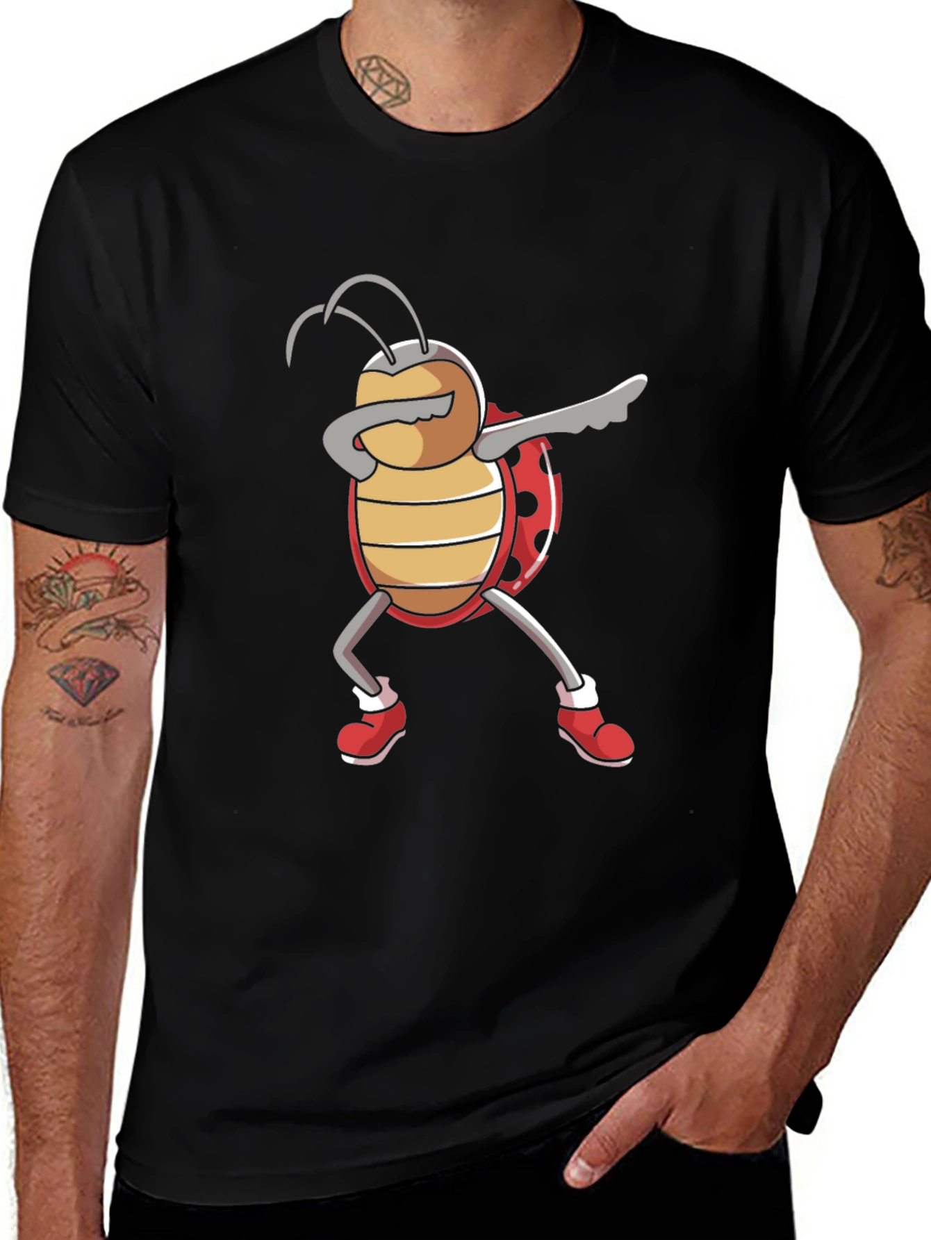 Variant 19 of Dabbing Ladybug Graphic Tee - Black Cotton T-Shirt