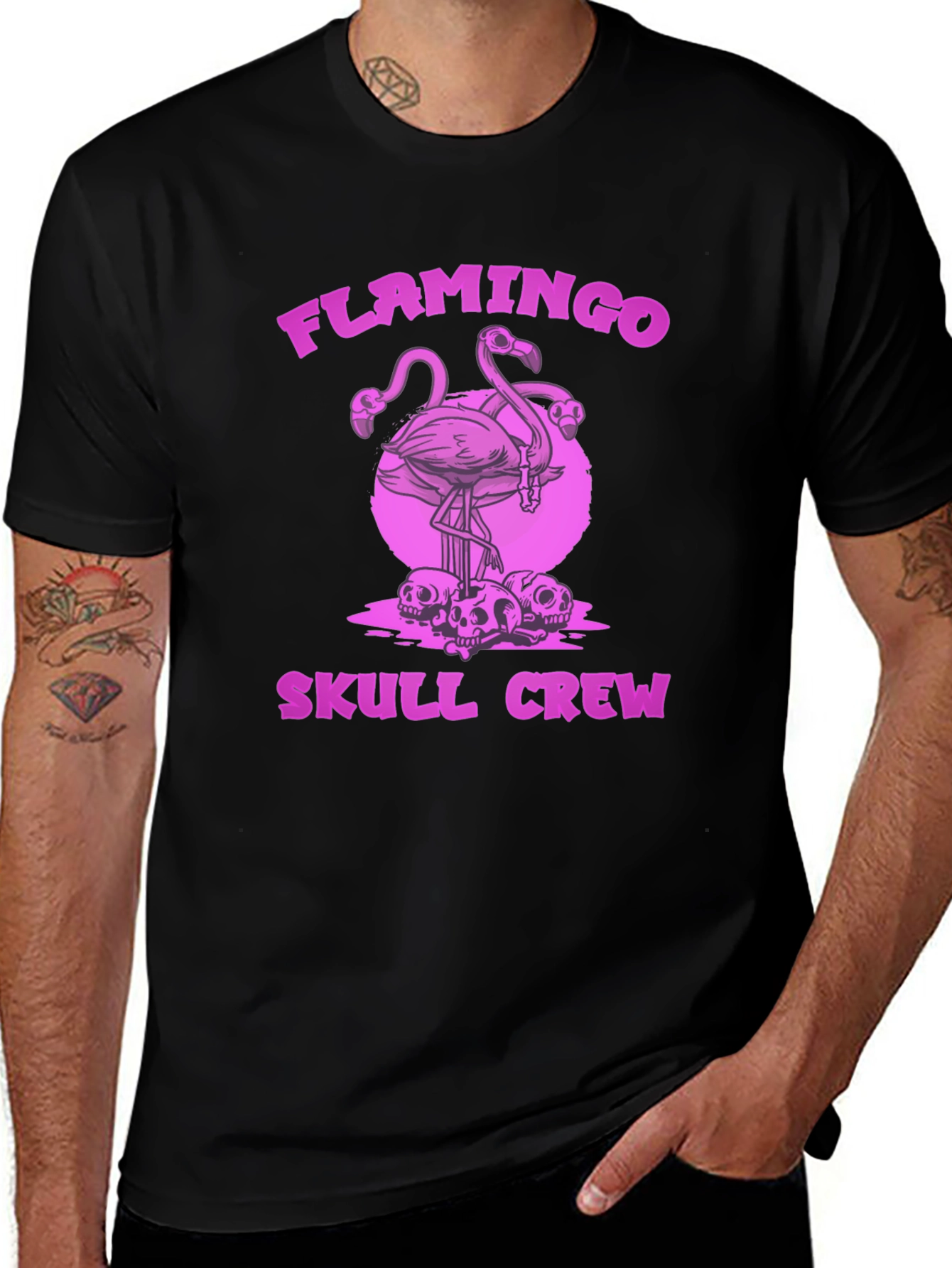 Variant 21 of Flamingo Skull Crew Black Graphic Tee
