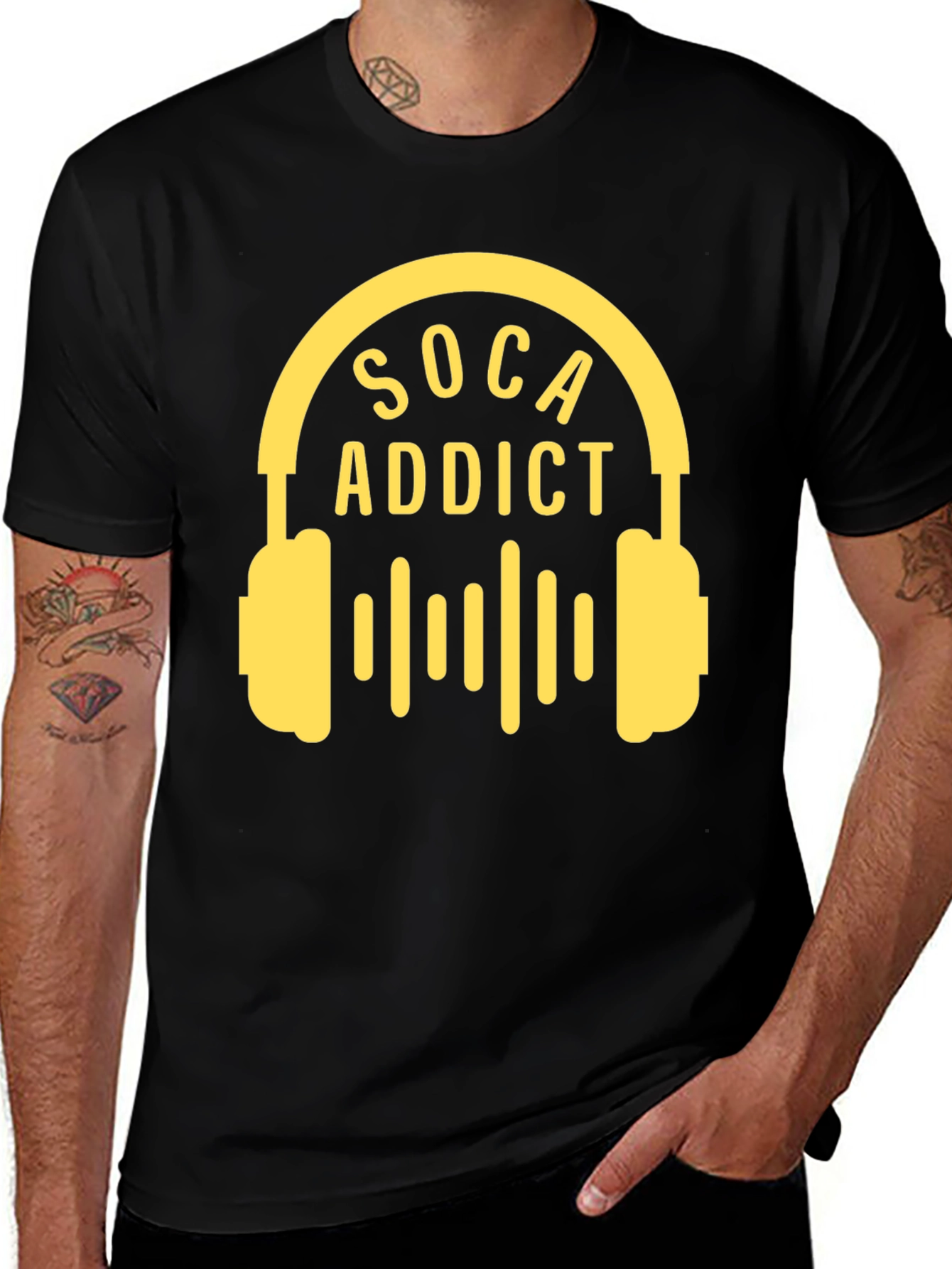 Soca Addict Headphones Graphic T-Shirt - Black
