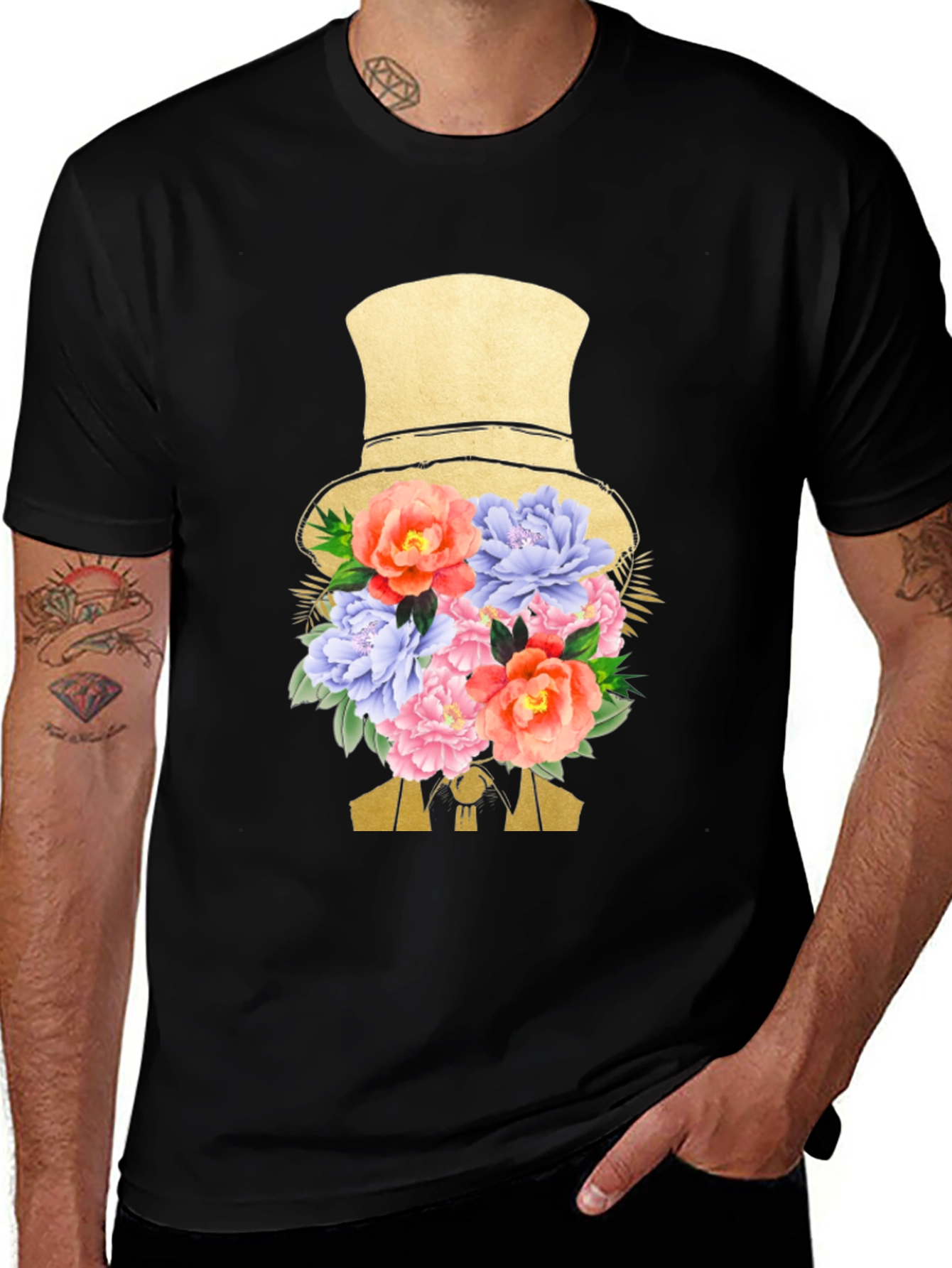 Variant 25 of Floral Top Hat Men's T-Shirt - Stylish Graphic Tee