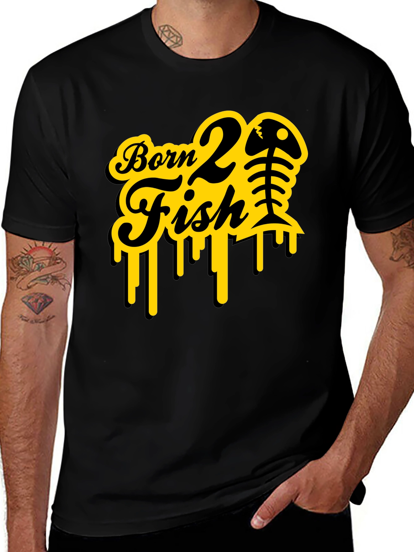 Variant 13 of Born to Fish Tee - Black Graphic T-Shirt