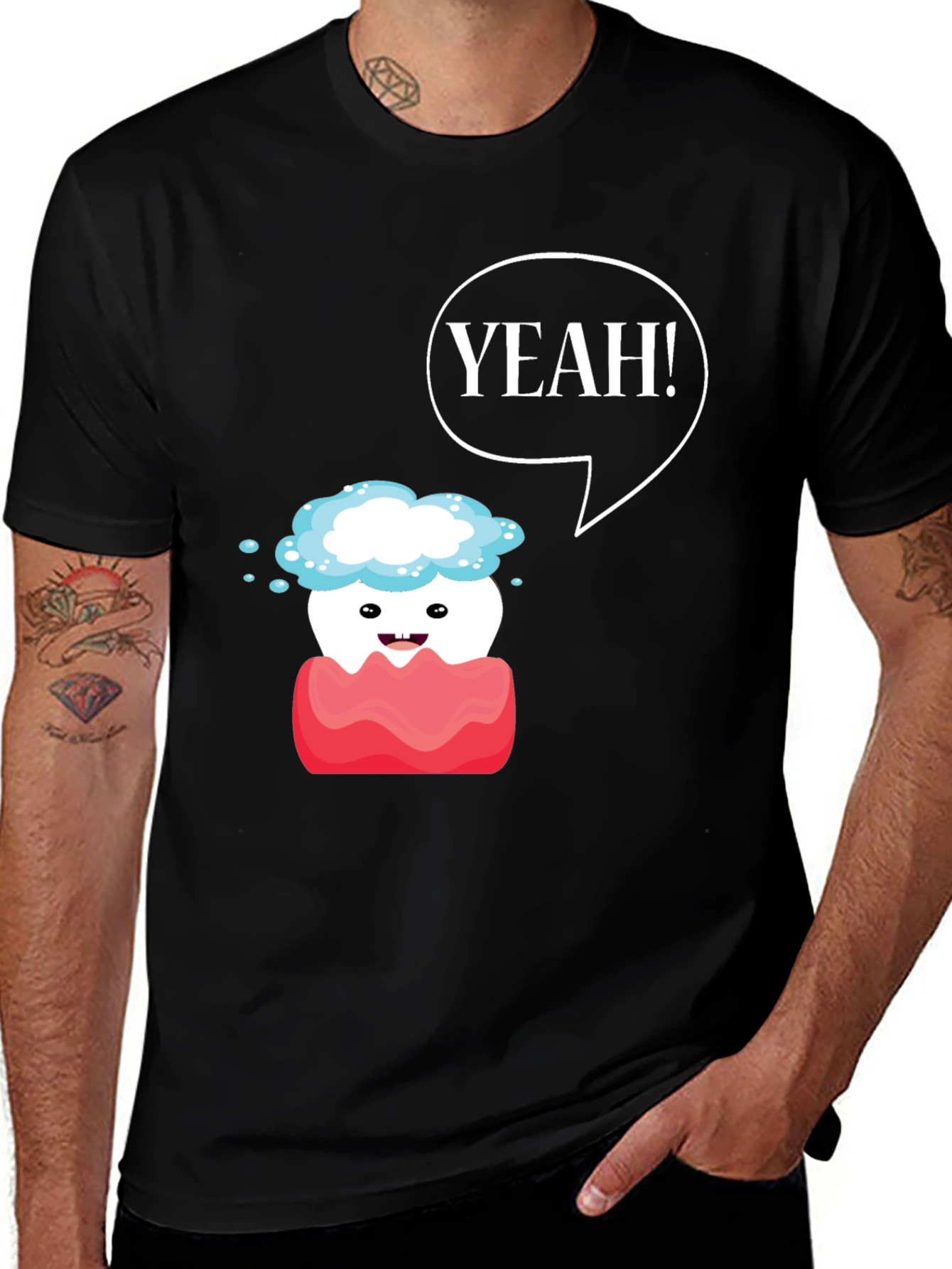 Black Yeah! Cartoon Tooth Black T-Shirt main image