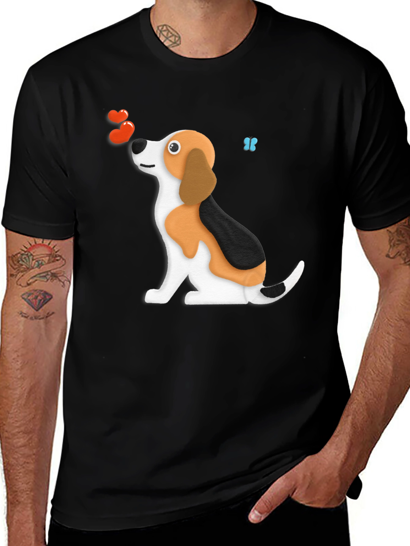 Cartoon Dog Graphic Tee - Black T-Shirt