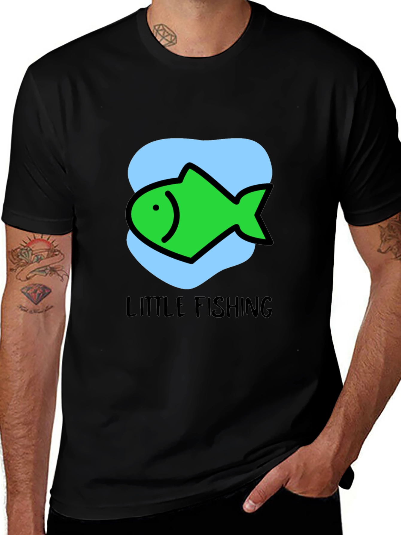 Variant 17 of Little Fishing Graphic Tee - Black Unisex T-Shirt