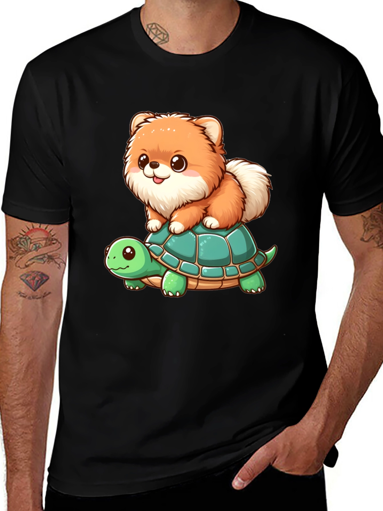 Variant 9 of Cute Dog Riding Turtle Graphic Tee