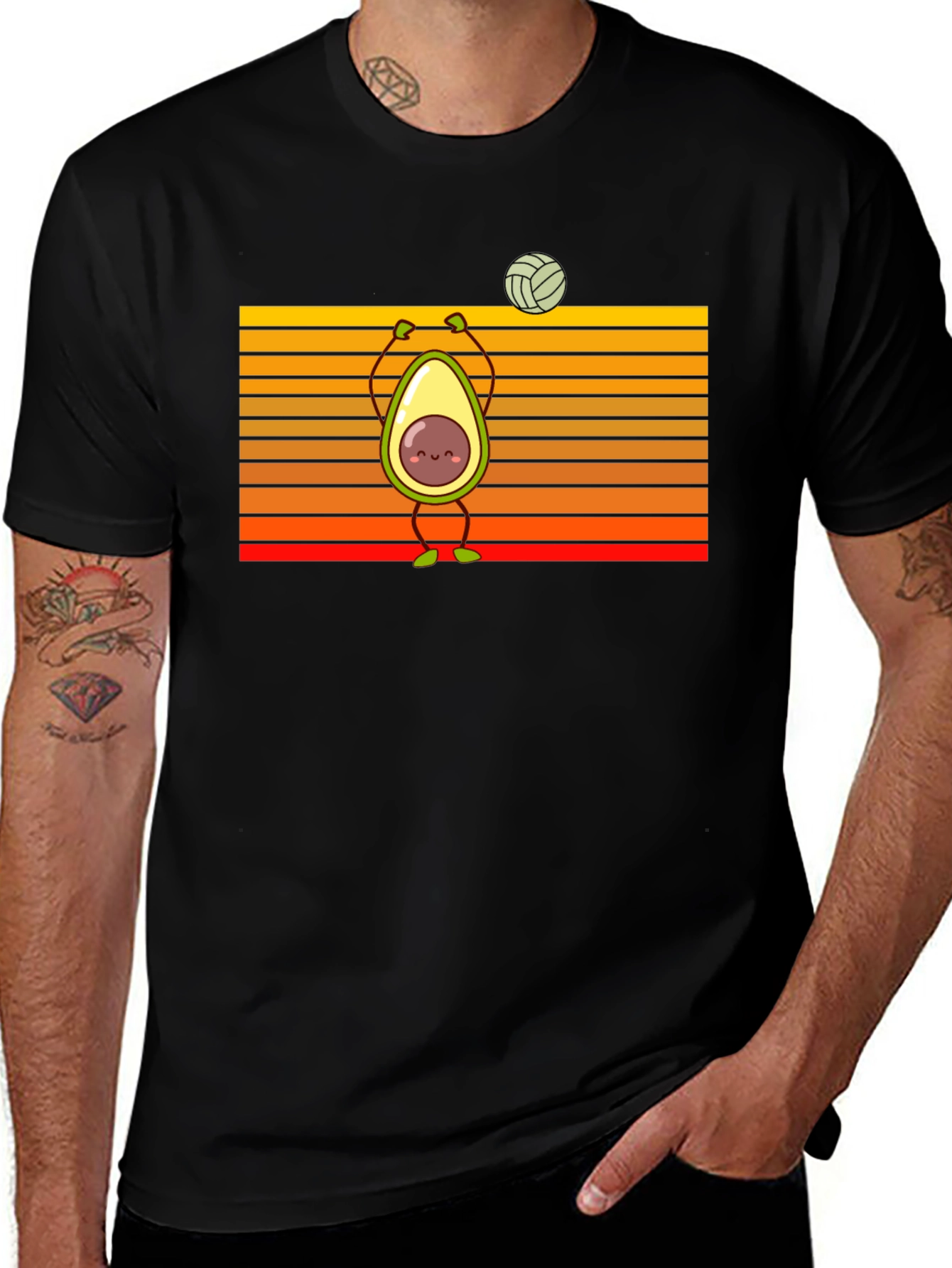 Variant 8 of Avocado Volleyball Retro Graphic T-Shirt