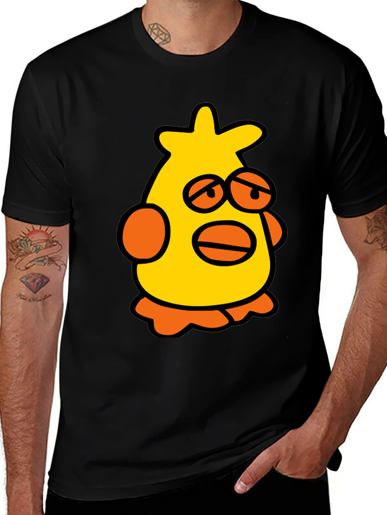 Variant 4 of Cartoon Chicken Black T-Shirt