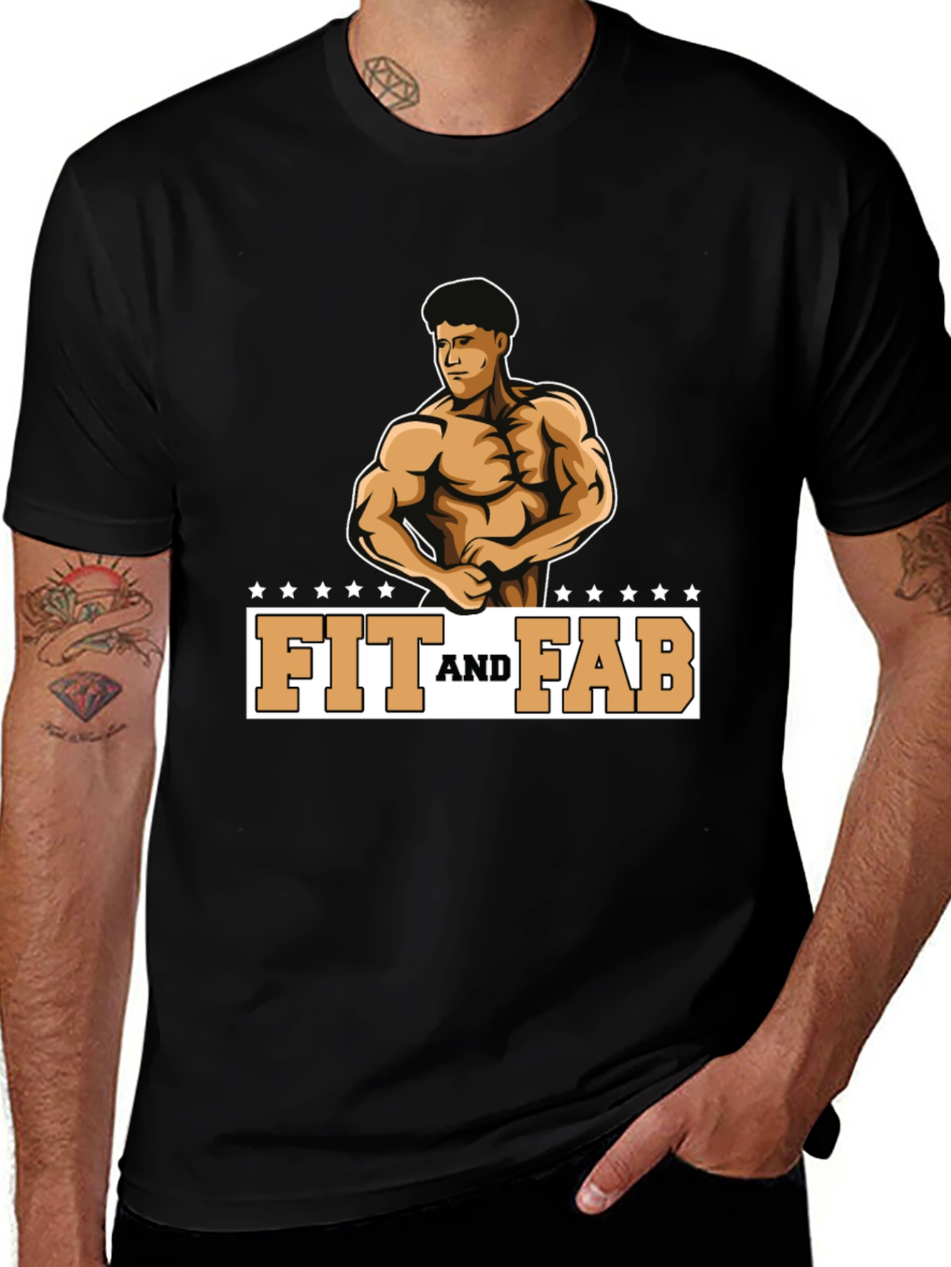 Variant 18 of Fit and Fab Black Graphic Tee - Gym Ready