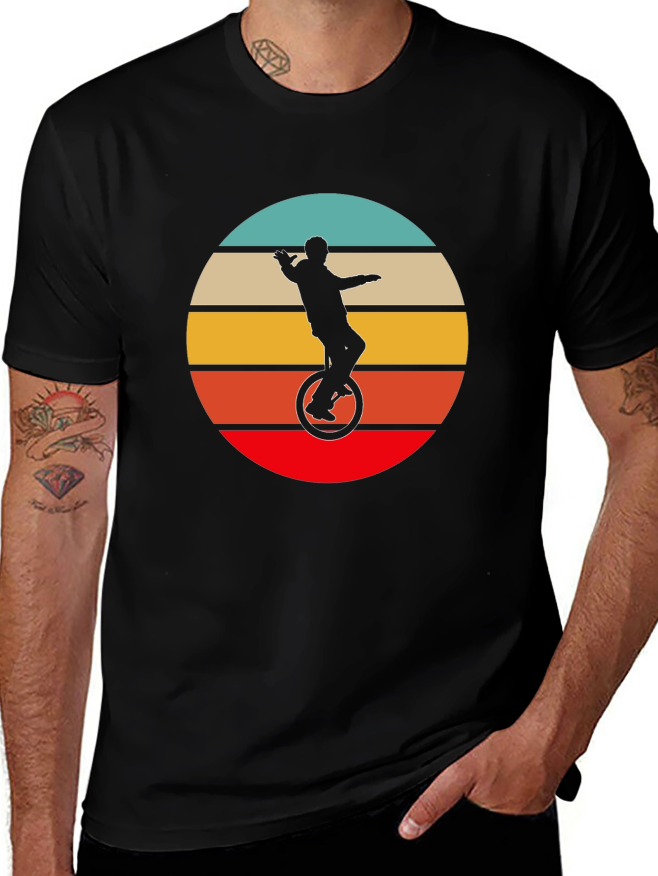 Variant 15 of Retro Unicyclist Tee - Vintage Style Black T-Shirt