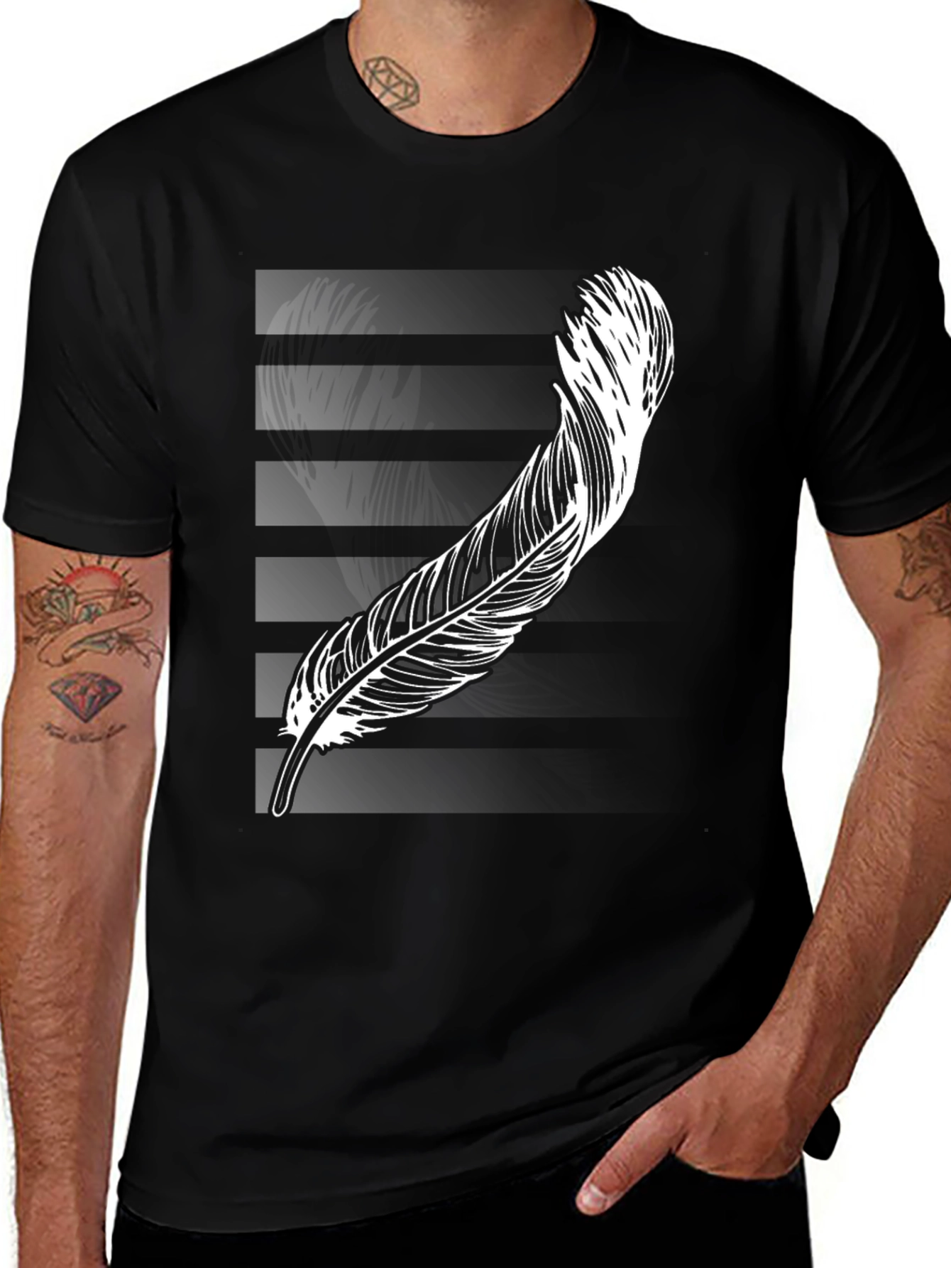 Variant 21 of Feather Graphic Black T-Shirt - Modern Style