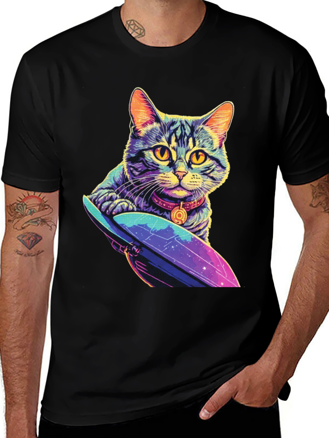 Variant 15 of Cosmic Cat UFO T-Shirt - Black