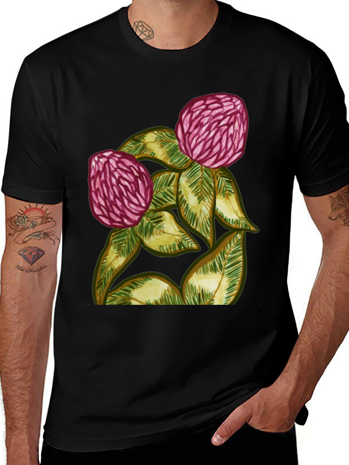 Variant 23 of Botanical Print Black T-Shirt